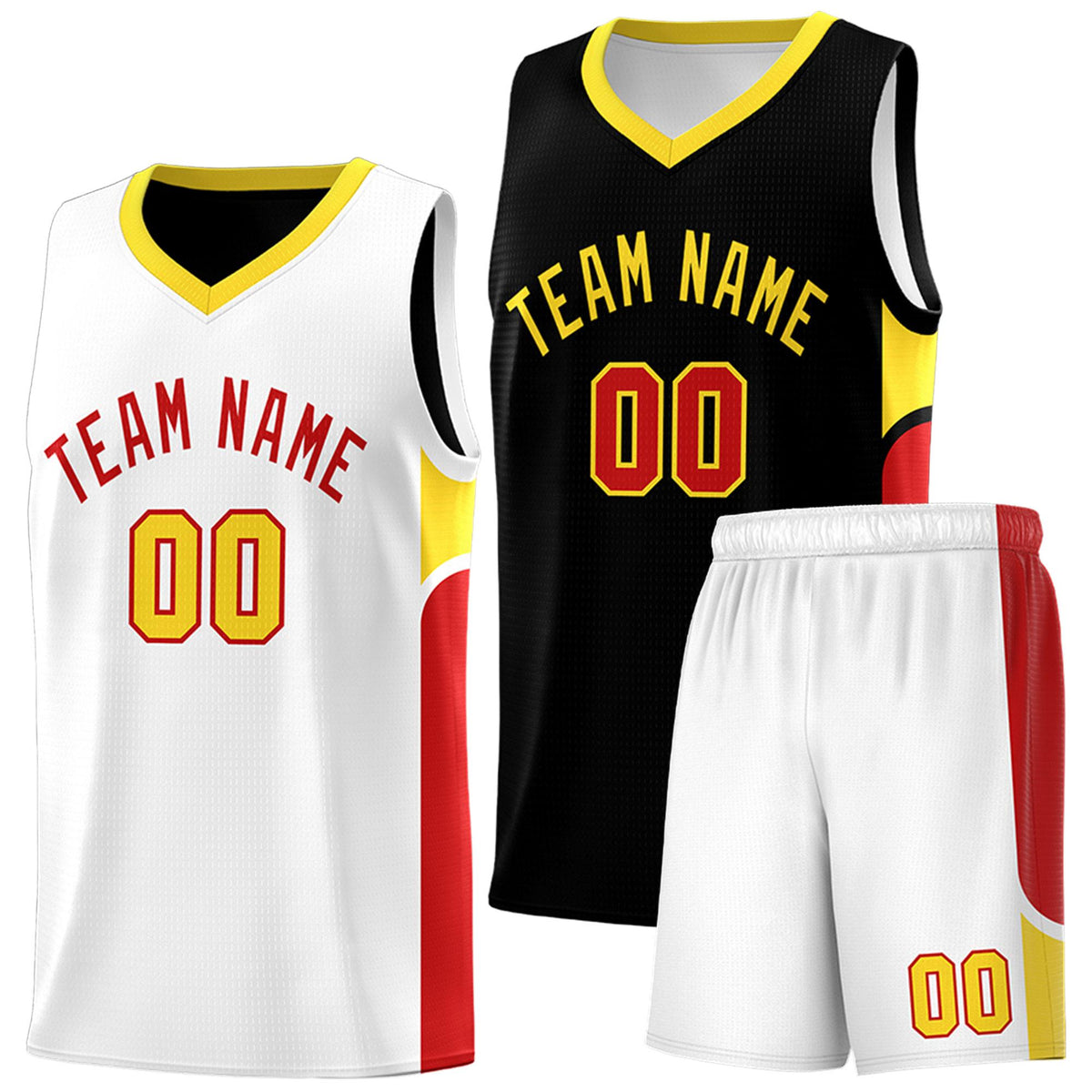 Custom Black White Side U-shaped Patttern Double Side Sports Uniform Basketball Jersey