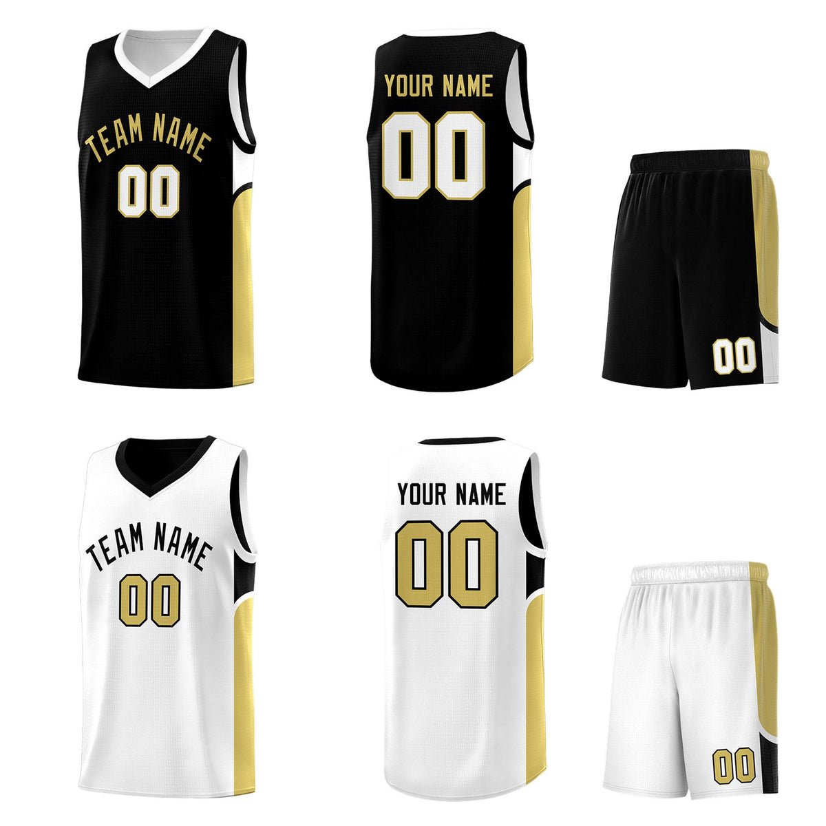 Custom Black White Side U-shaped Patttern Double Side Sports Uniform Basketball Jersey
