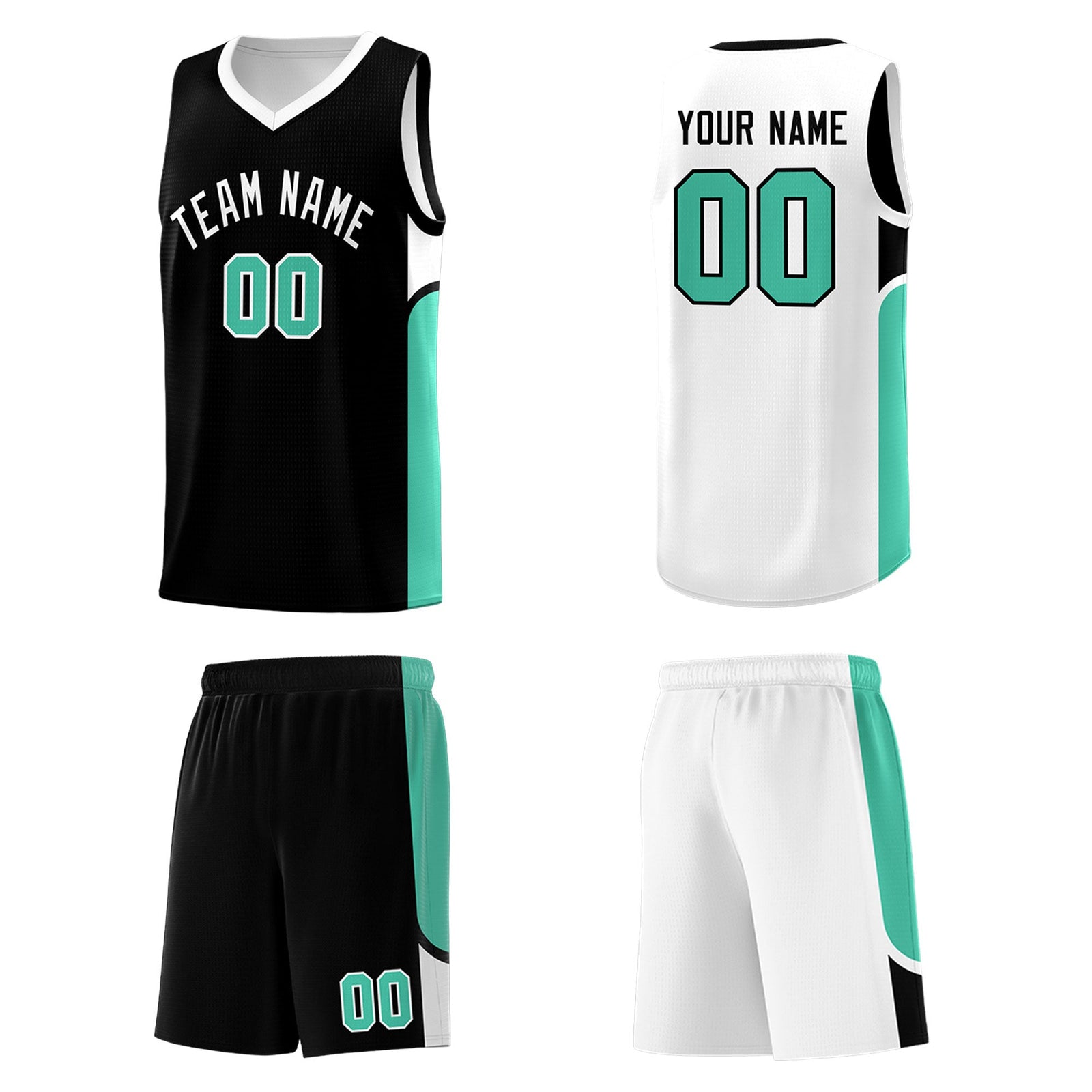 Custom Black White Side U-shaped Patttern Double Side Sports Uniform Basketball Jersey