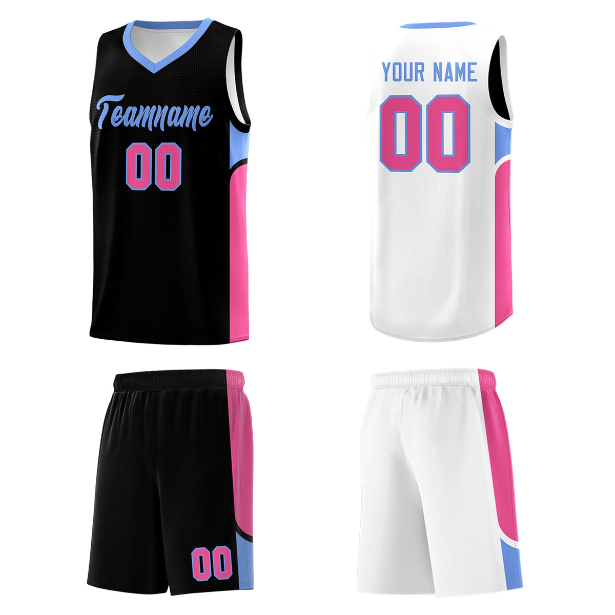 Custom Black White Side U-shaped Patttern Double Side Sports Uniform Basketball Jersey