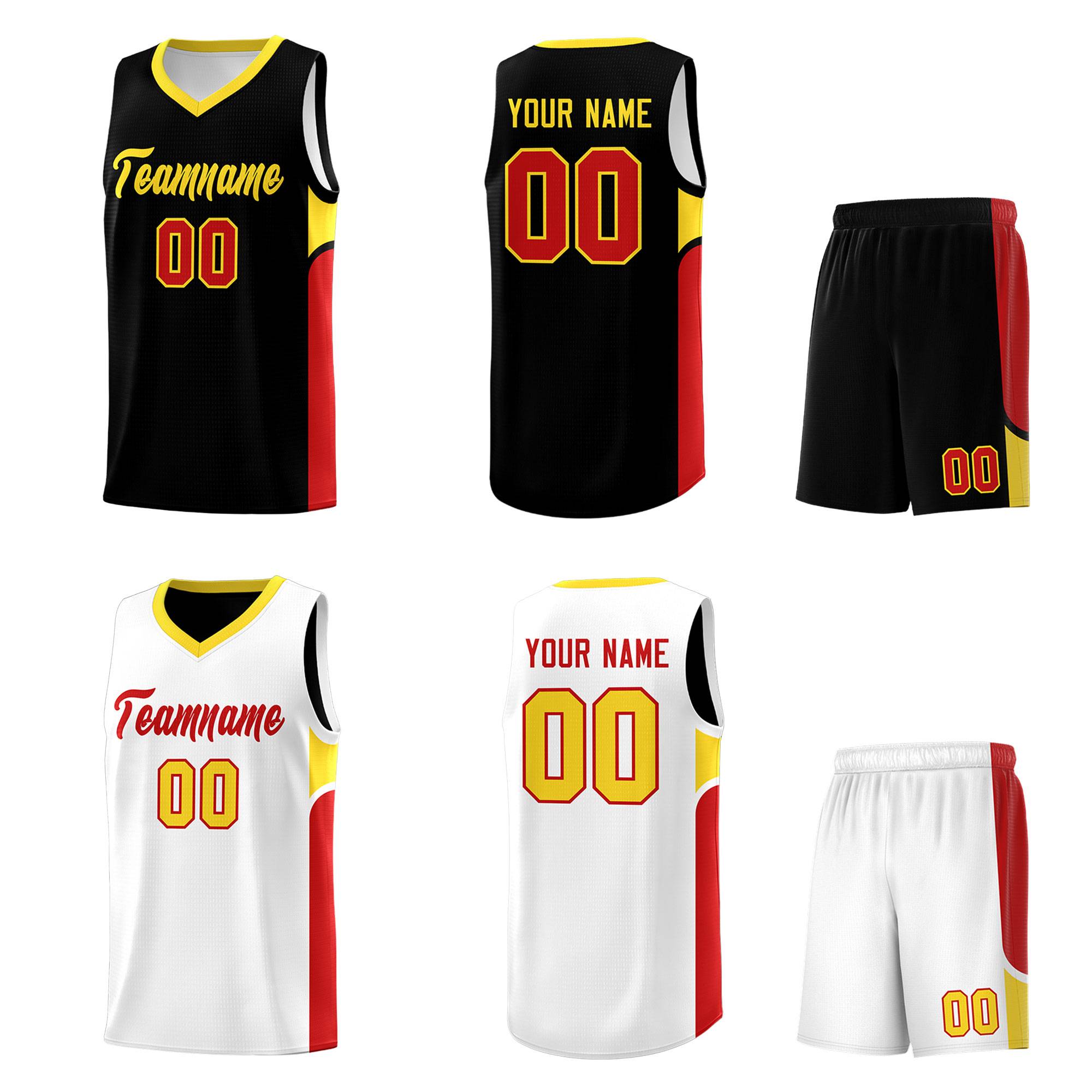 Custom Black White Side U-shaped Patttern Double Side Sports Uniform Basketball Jersey