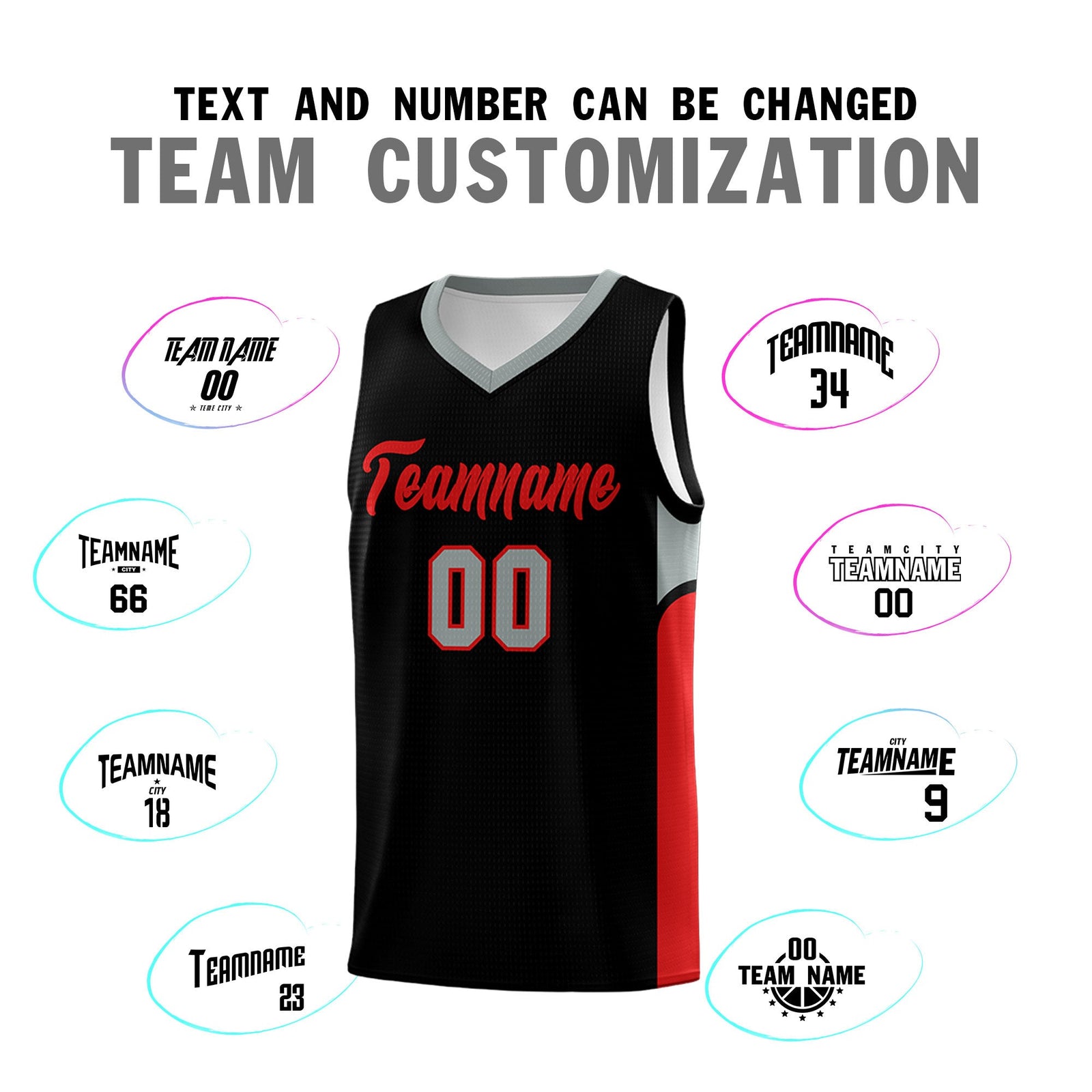 Custom Black White Side U-shaped Patttern Double Side Sports Uniform Basketball Jersey
