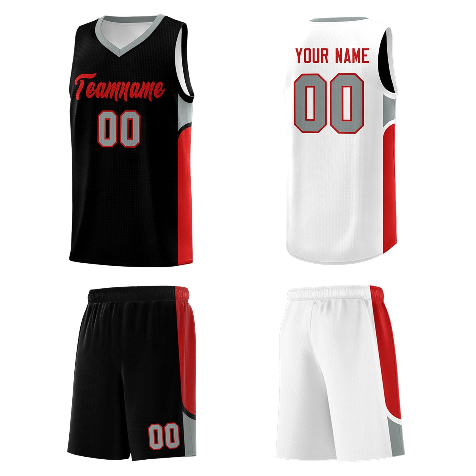 Custom Black White Side U-shaped Patttern Double Side Sports Uniform Basketball Jersey