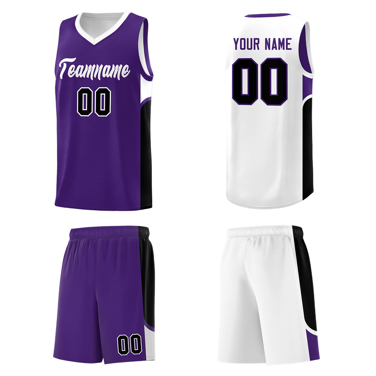 Custom Purple White Side U-shaped Patttern Double Side Sports Uniform Basketball Jersey