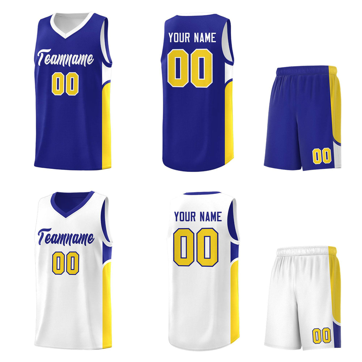 Custom Royal White Side U-shaped Patttern Double Side Sports Uniform Basketball Jersey