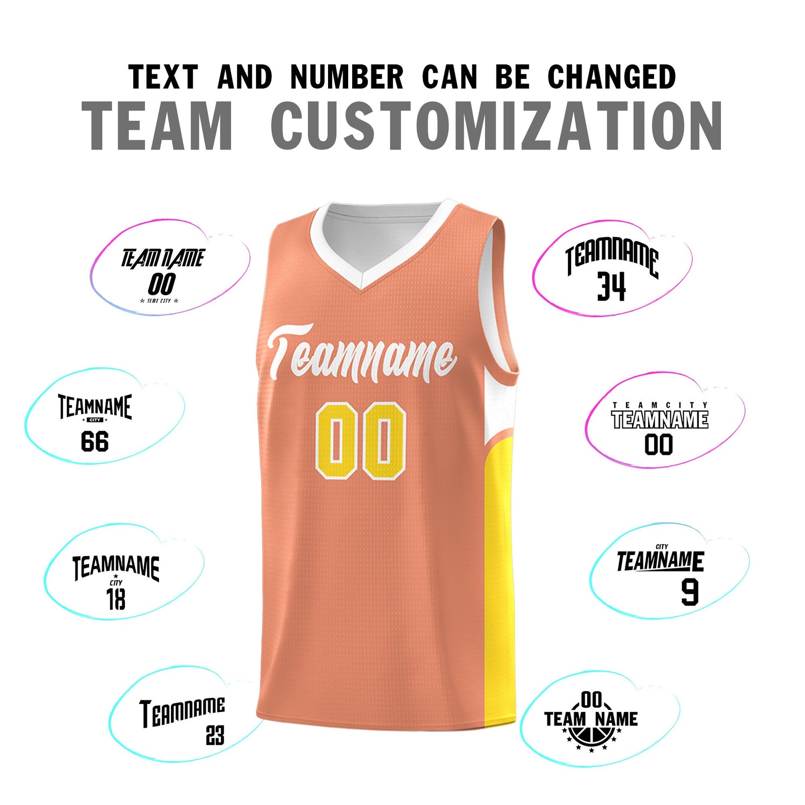 Custom Orange White Side U-shaped Patttern Double Side Sports Uniform Basketball Jersey
