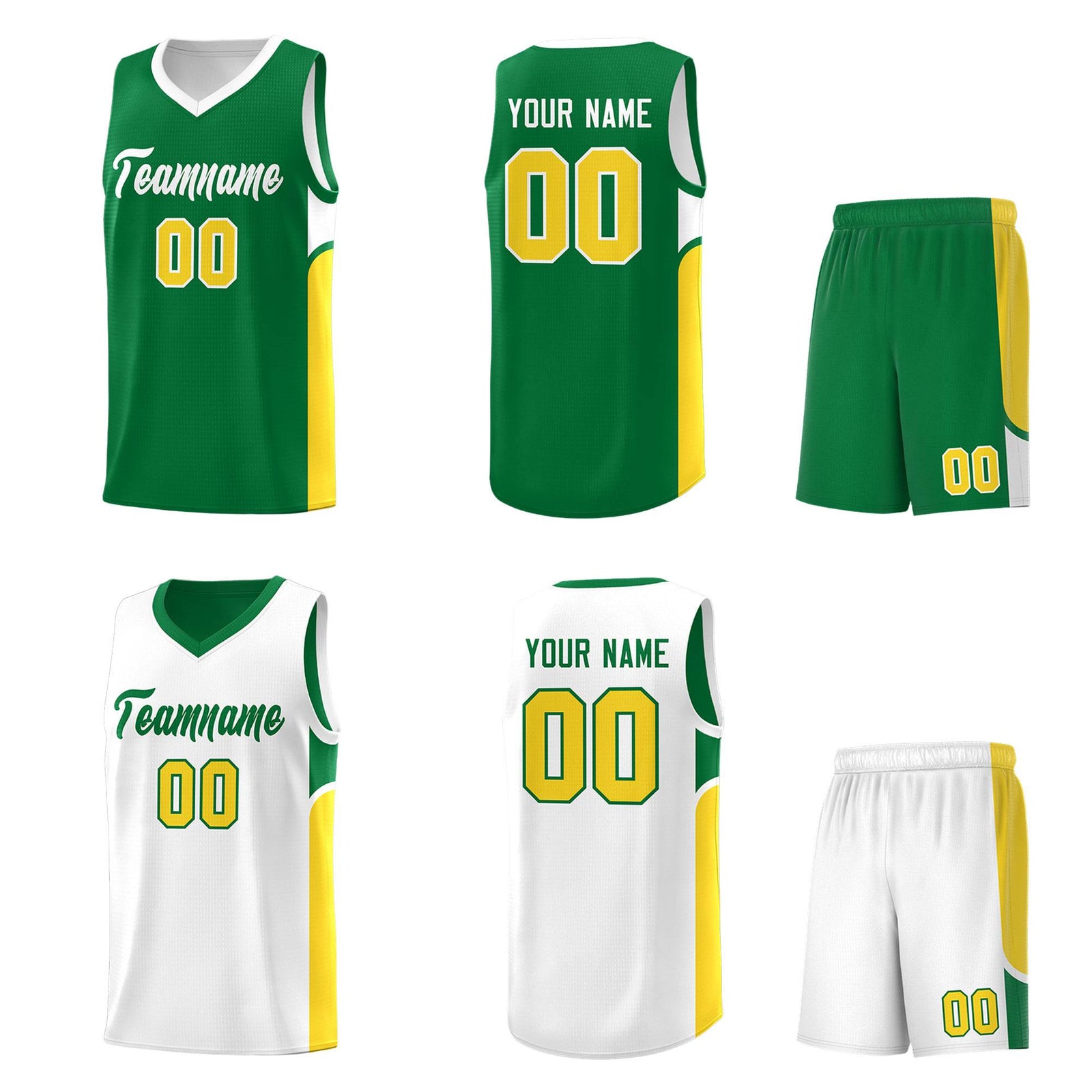 Custom Kelly Green White Side U-shaped Patttern Double Side Sports Uniform Basketball Jersey