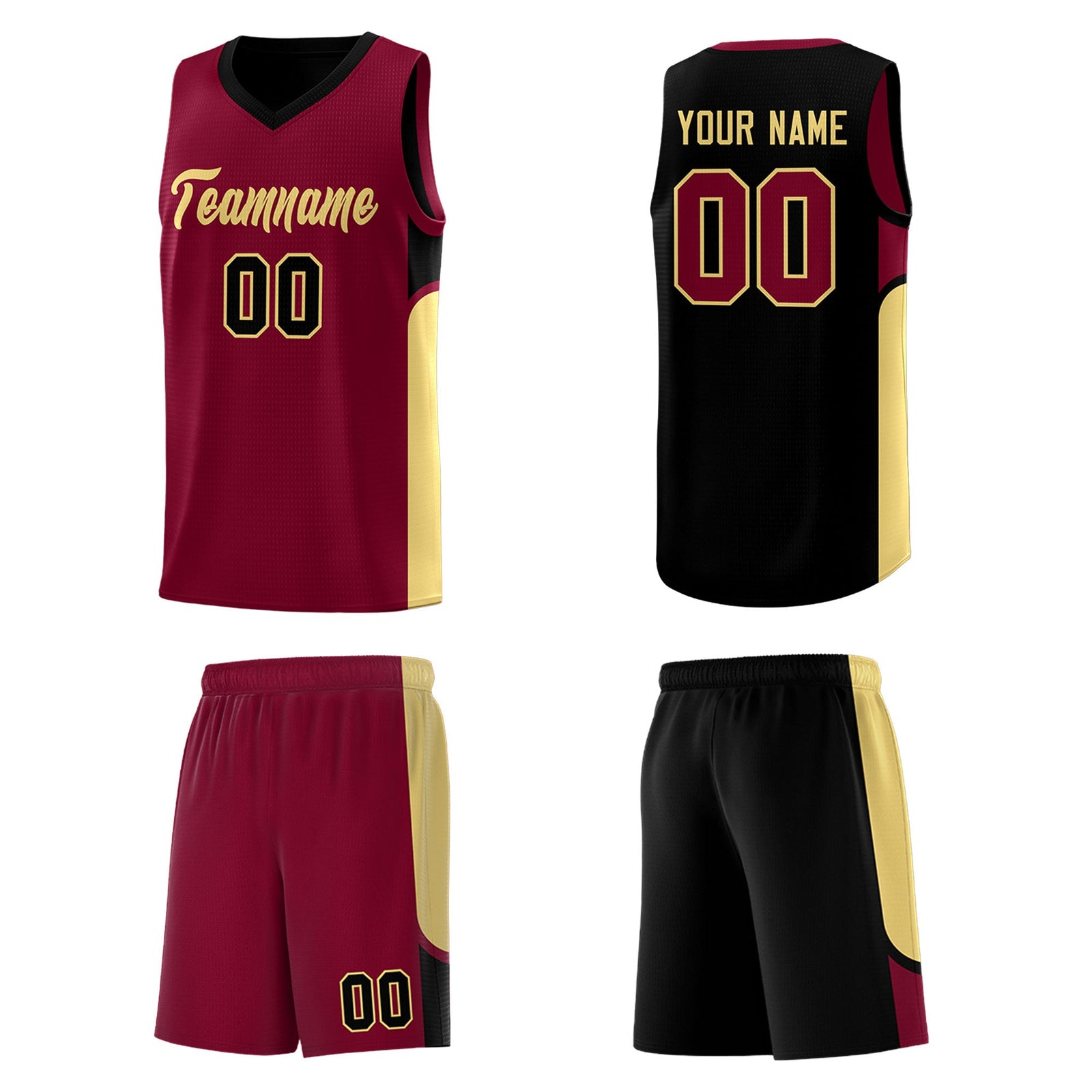 Custom Crimson Black Side U-shaped Patttern Double Side Sports Uniform Basketball Jersey