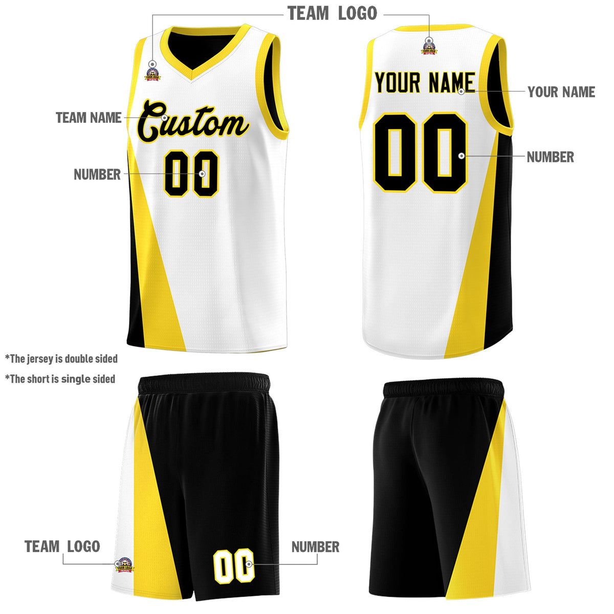 Custom White Black Slanting Two Lines Color Block Sports Uniform Basketball Jersey