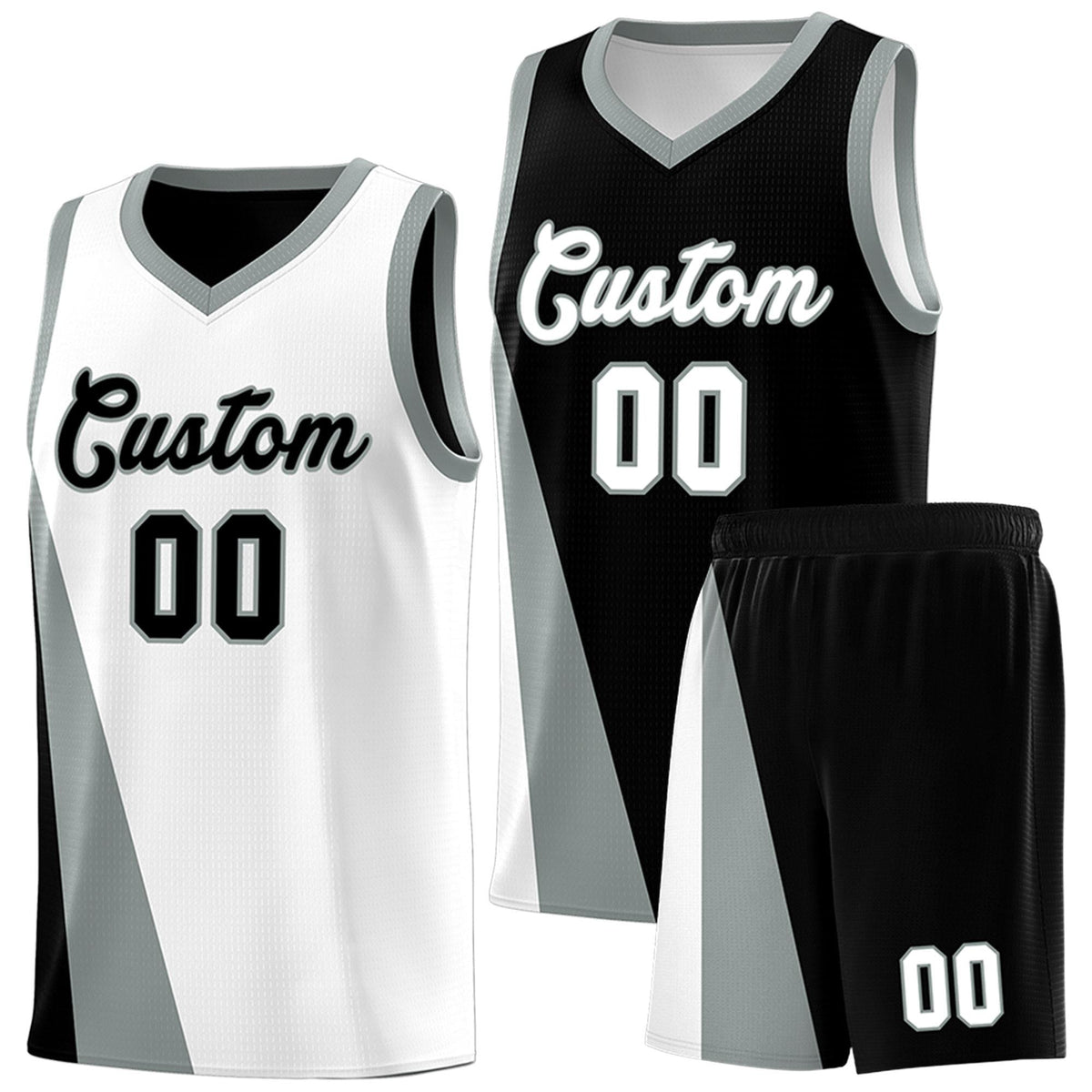 Custom White Black Slanting Two Lines Color Block Sports Uniform Basketball Jersey