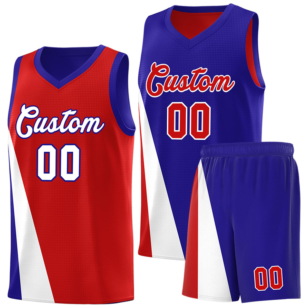 Custom Red Royal Slanting Two Lines Color Block Sports Uniform Basketball Jersey