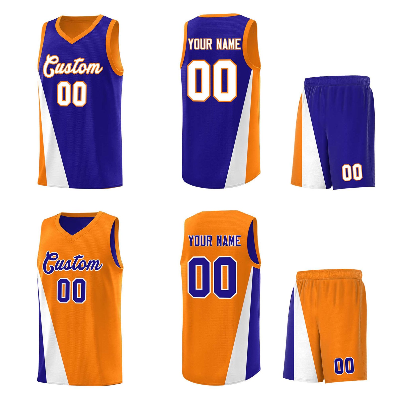Custom Royal Orange Slanting Two Lines Color Block Sports Uniform Basketball Jersey