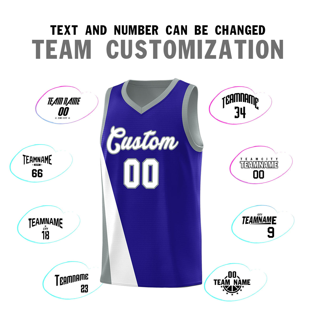 Custom Royal Gray Slanting Two Lines Color Block Sports Uniform Basketball Jersey