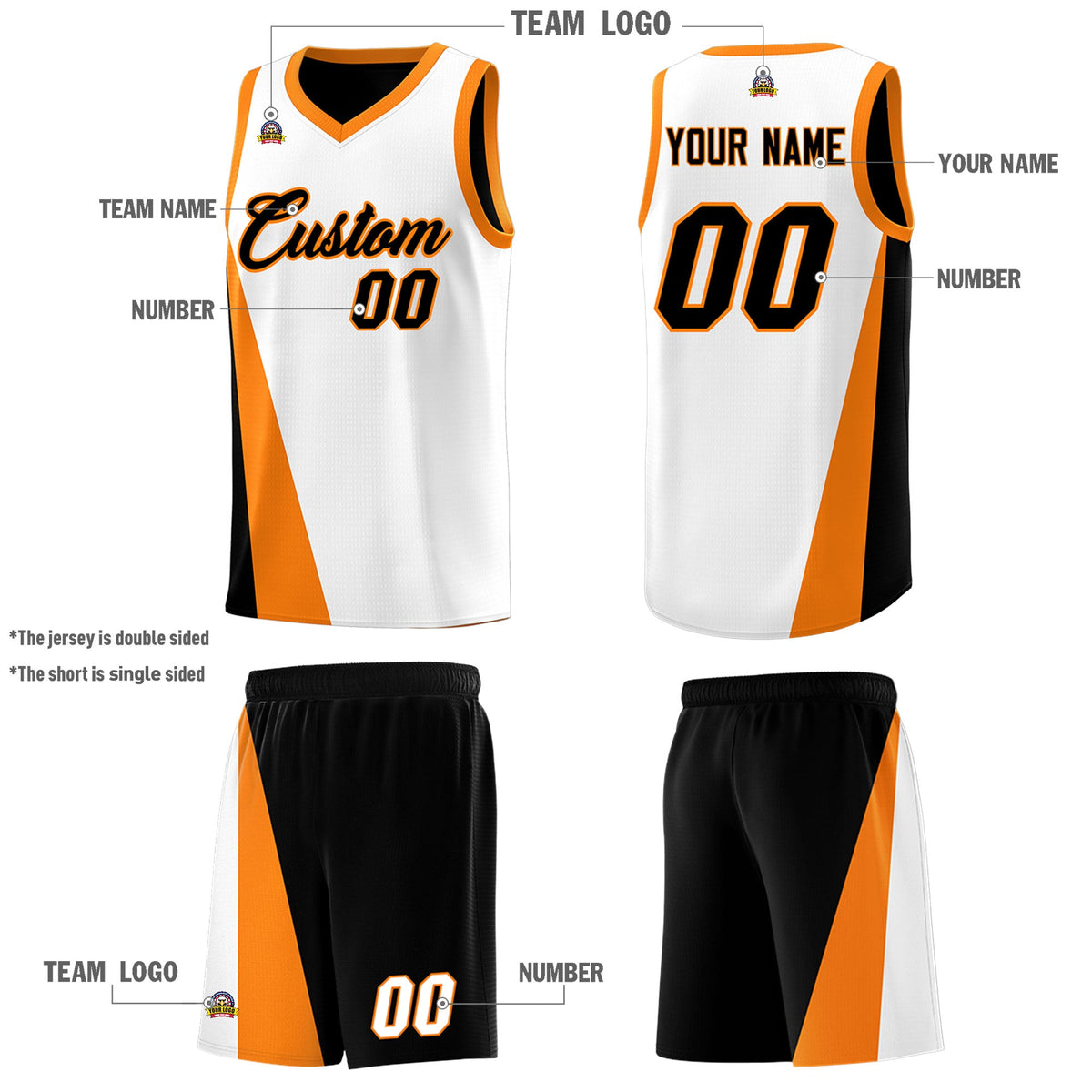 Custom White Black Slanting Two Lines Color Block Sports Uniform Basketball Jersey