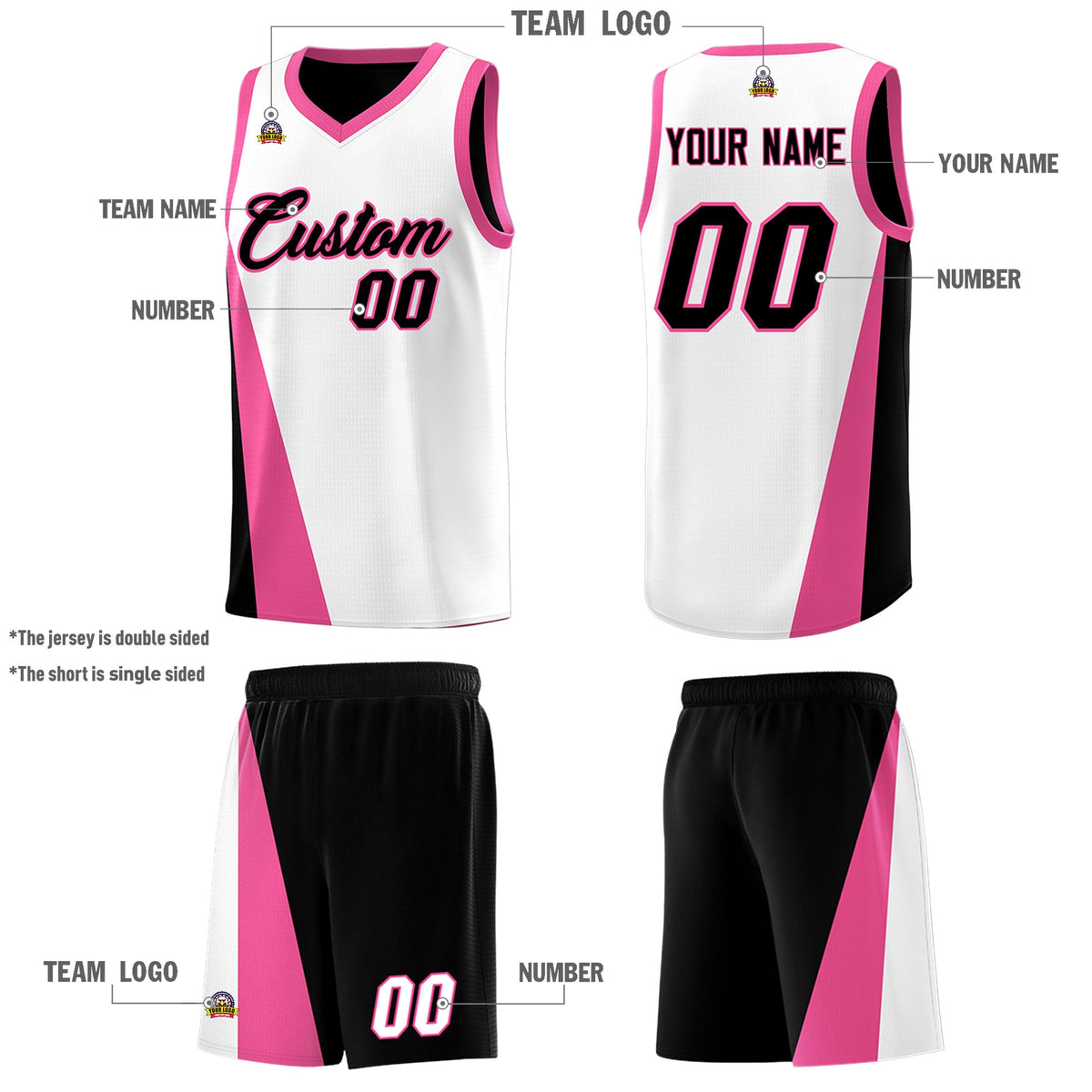 Custom White Black Slanting Two Lines Color Block Sports Uniform Basketball Jersey