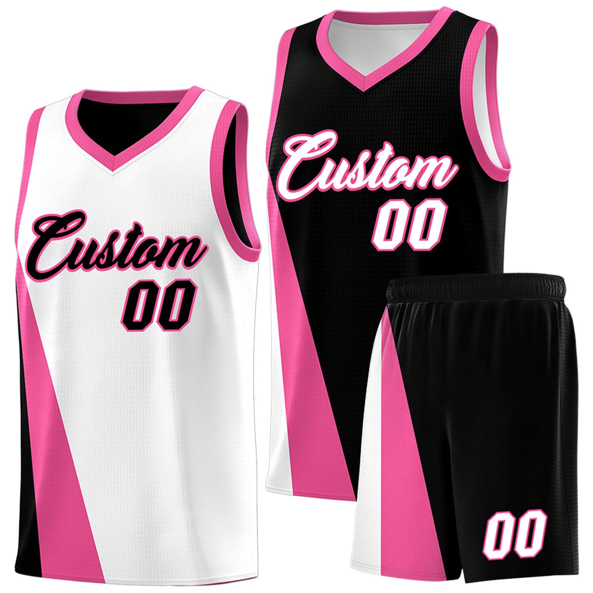 Custom White Black Slanting Two Lines Color Block Sports Uniform Basketball Jersey