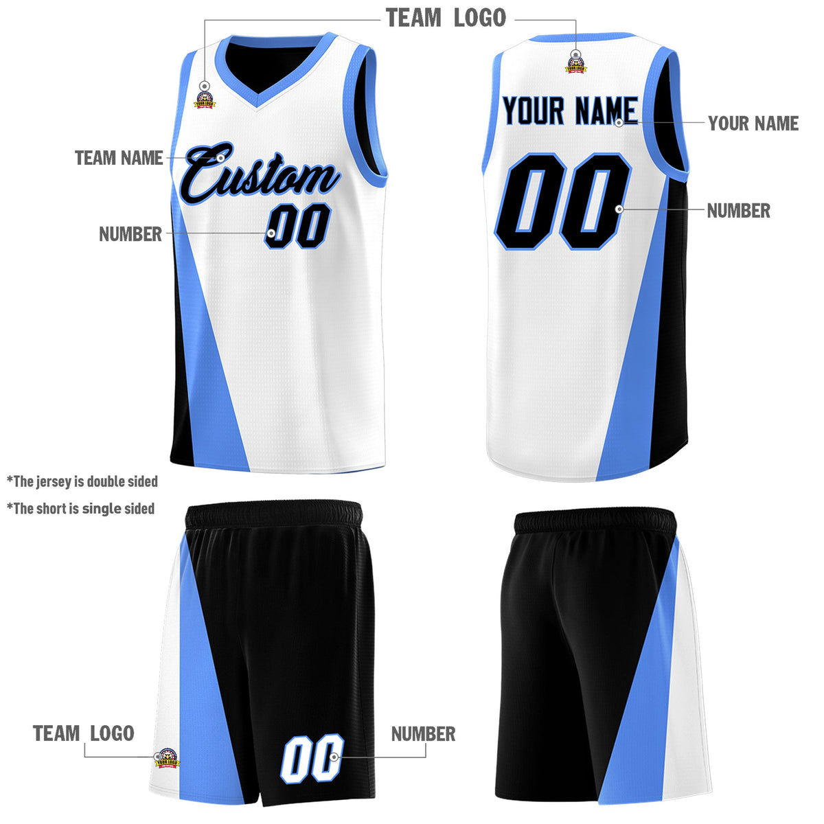 Custom White Black Slanting Two Lines Color Block Sports Uniform Basketball Jersey