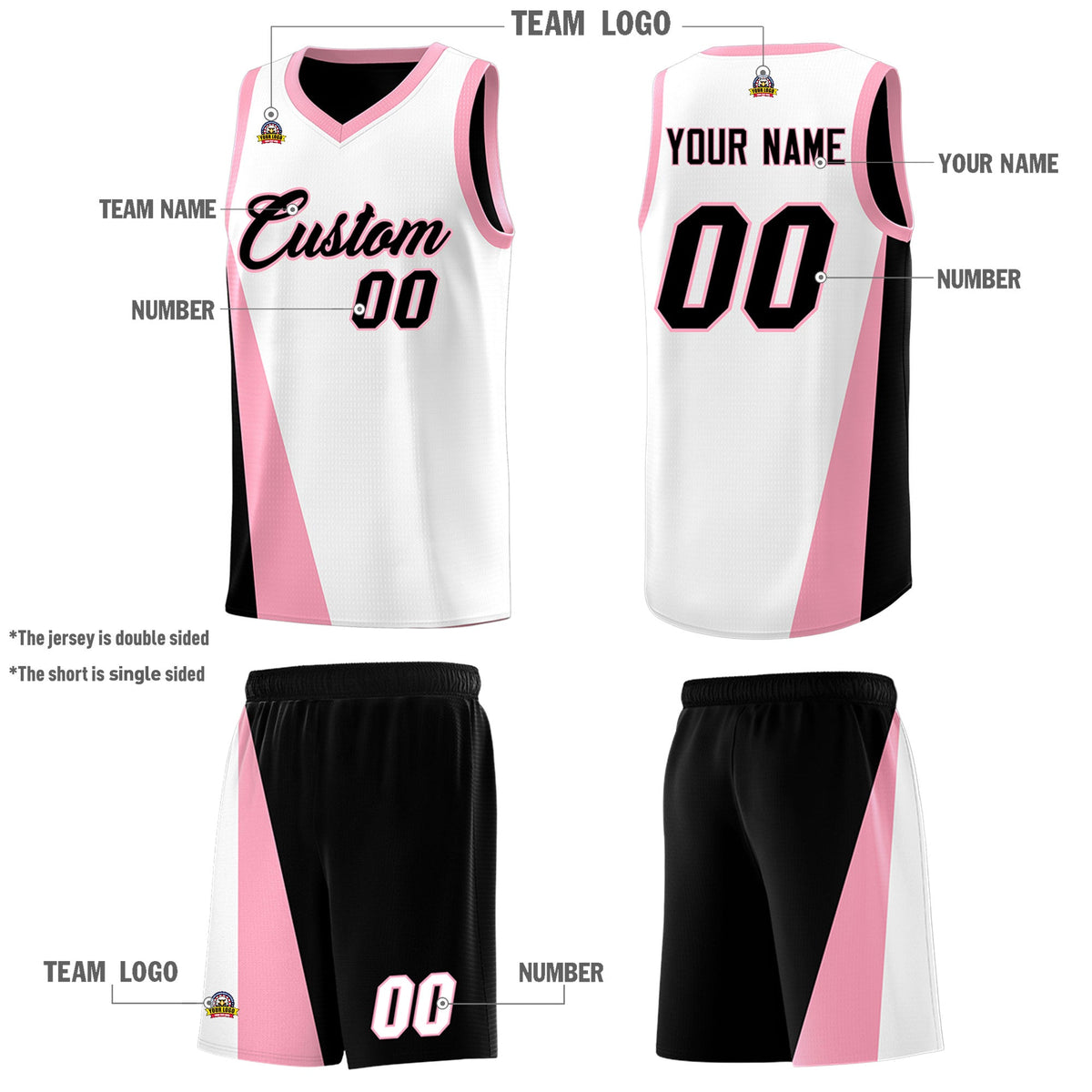 Custom White Black Slanting Two Lines Color Block Sports Uniform Basketball Jersey