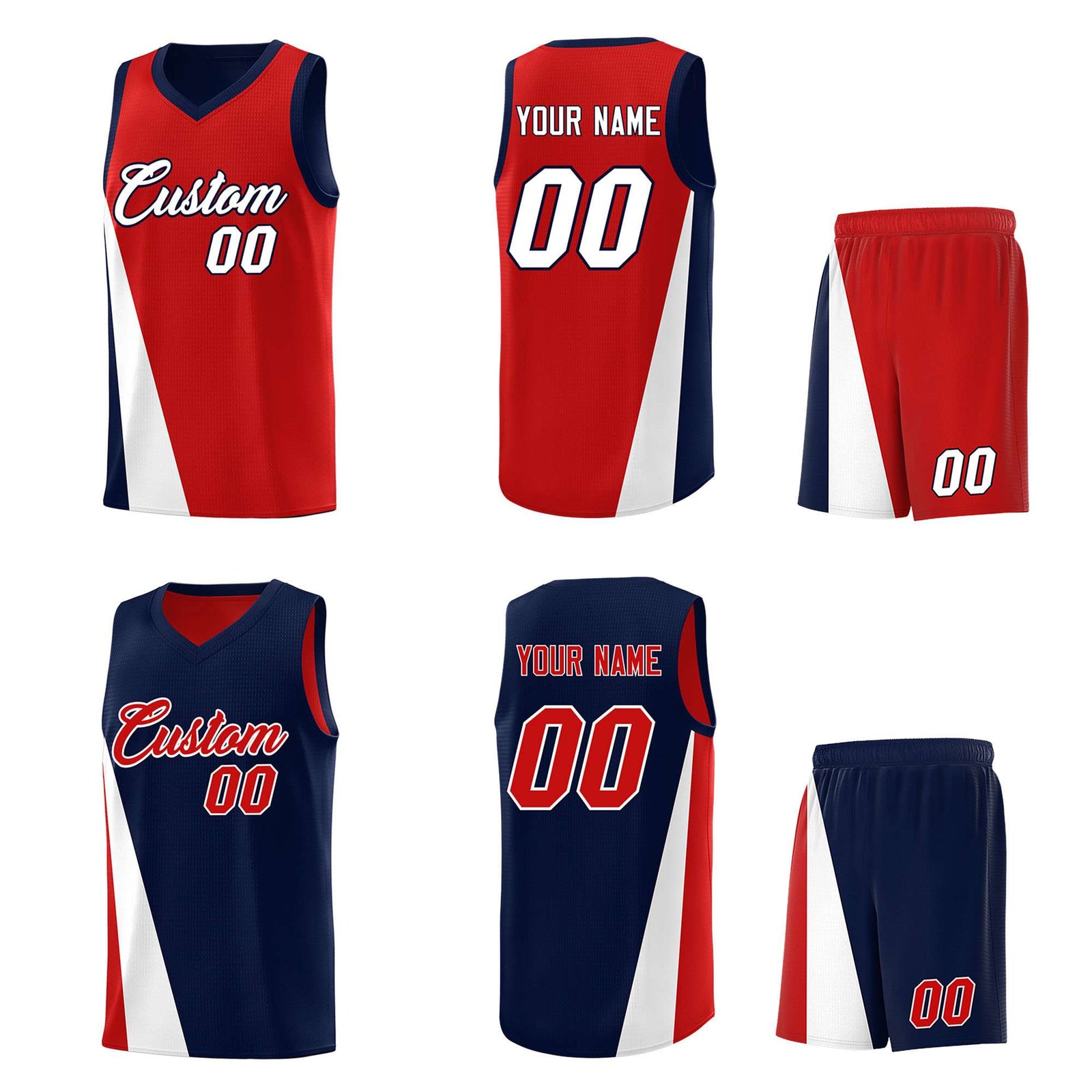 Custom Red Navy Slanting Two Lines Color Block Sports Uniform Basketball Jersey