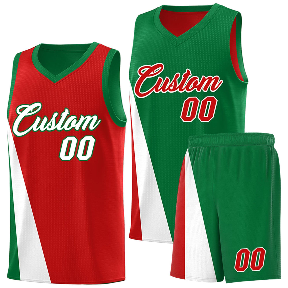 Custom Red Kelly Green Slanting Two Lines Color Block Sports Uniform Basketball Jersey