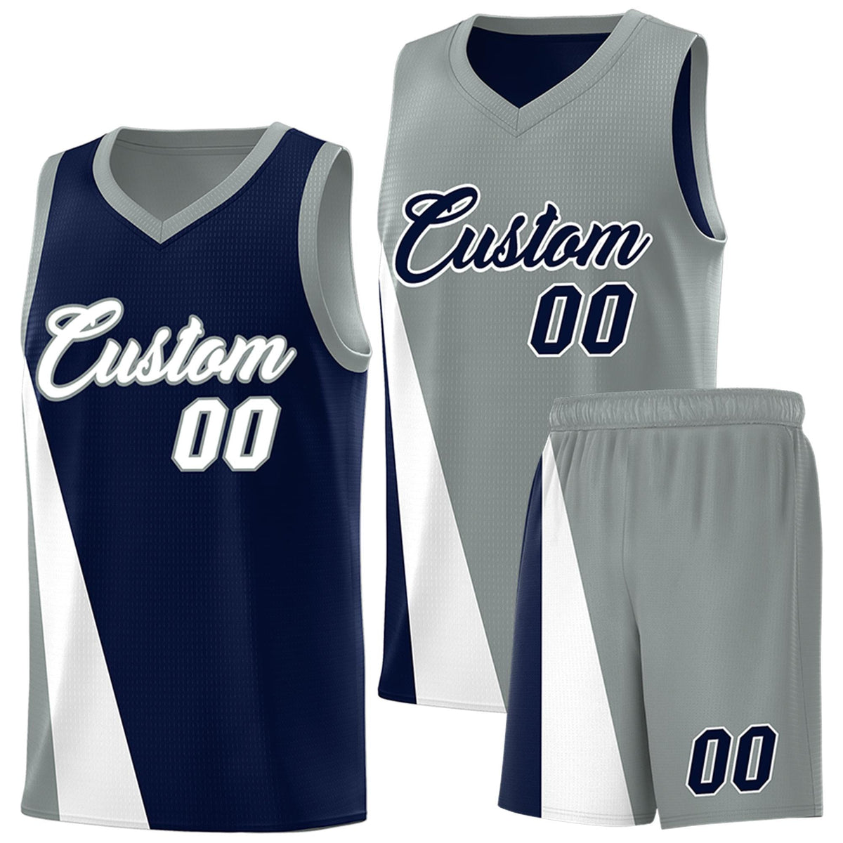 Custom Navy Gray Slanting Two Lines Color Block Sports Uniform Basketball Jersey
