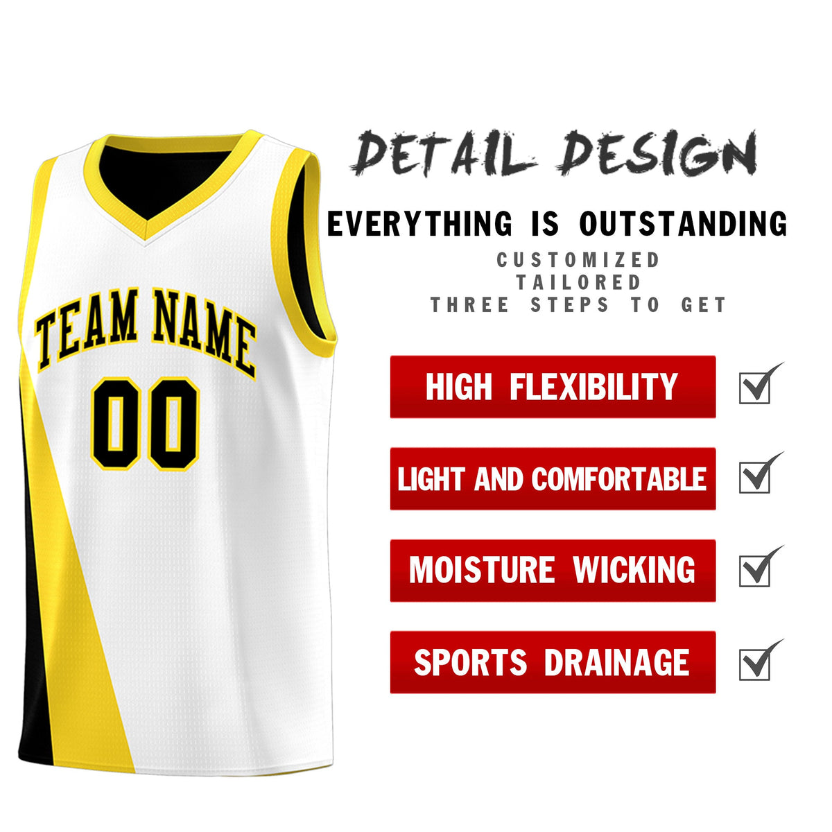 Custom White Black Slanting Two Lines Color Block Sports Uniform Basketball Jersey