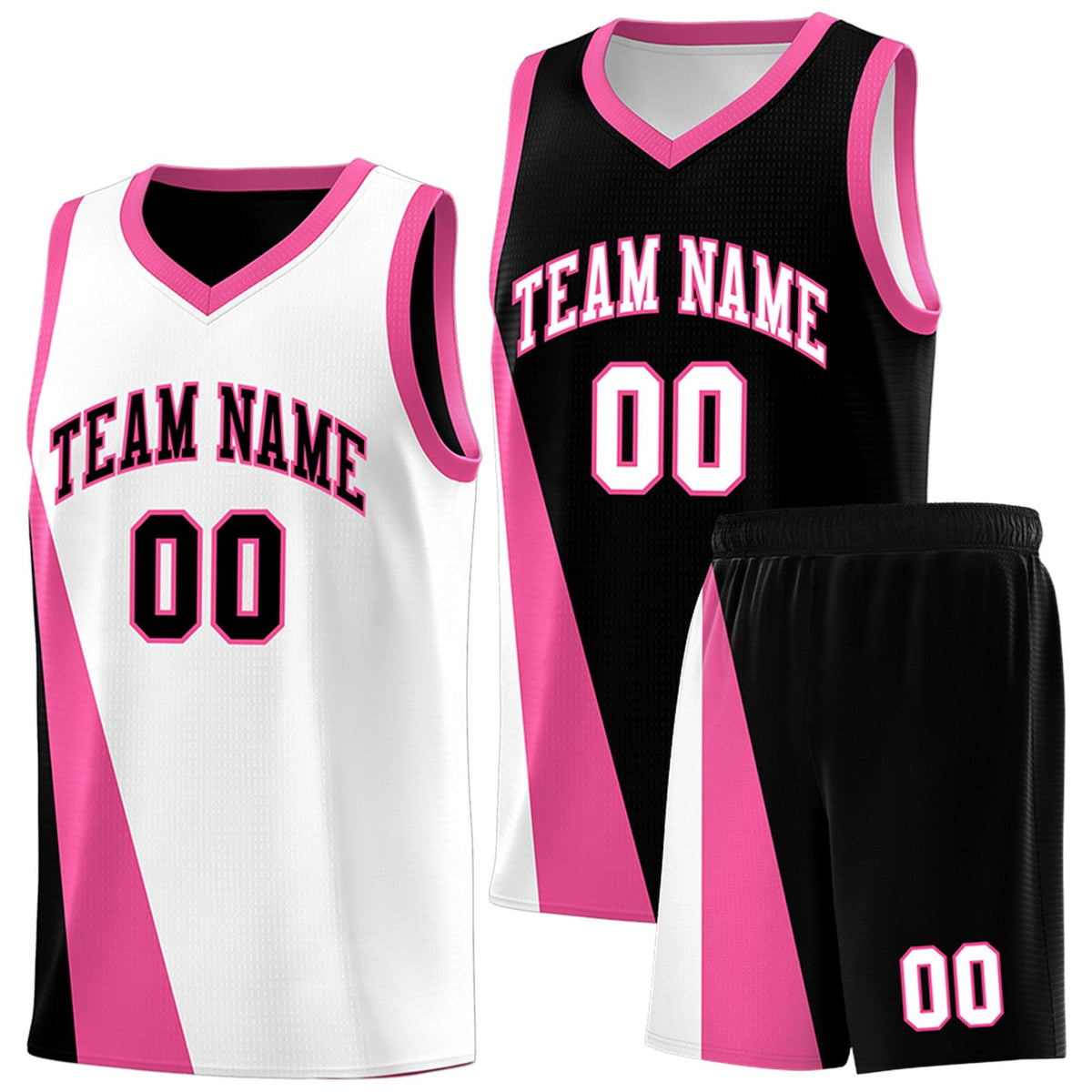 Custom White Black Slanting Two Lines Color Block Sports Uniform Basketball Jersey