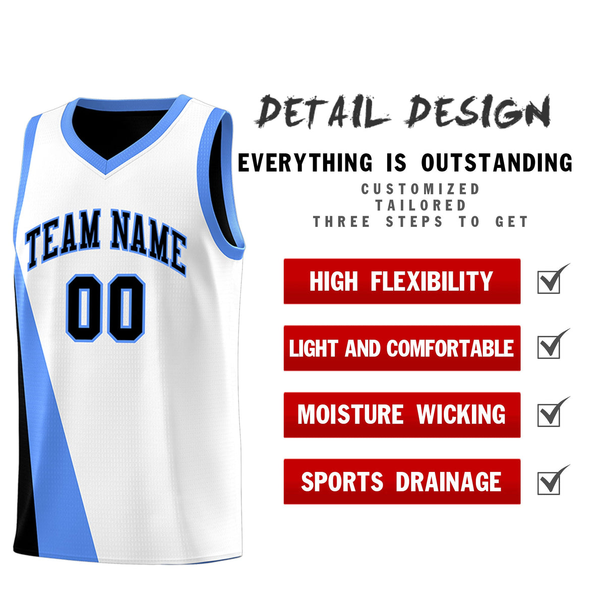 Custom White Black Slanting Two Lines Color Block Sports Uniform Basketball Jersey