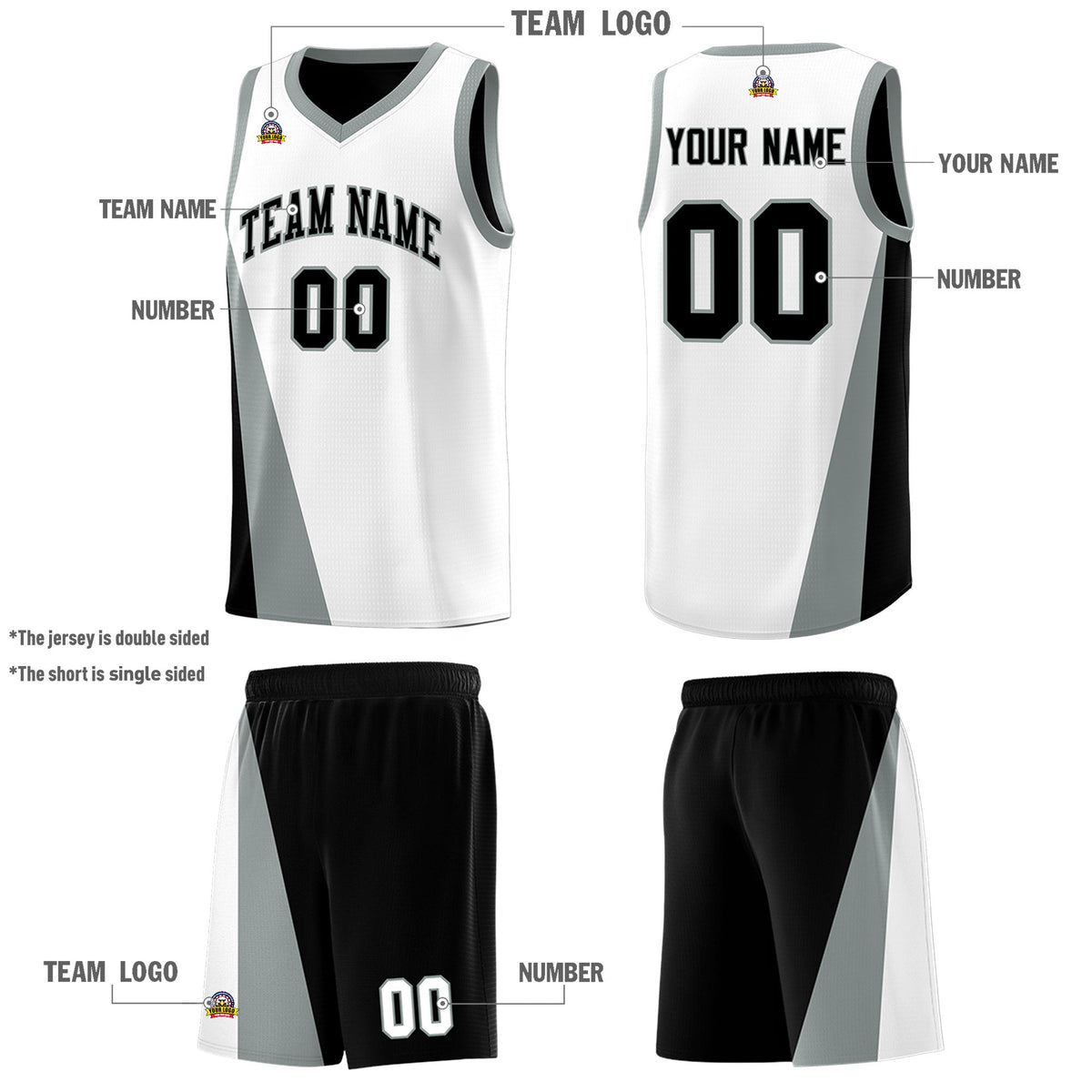 Custom White Black Slanting Two Lines Color Block Sports Uniform Basketball Jersey