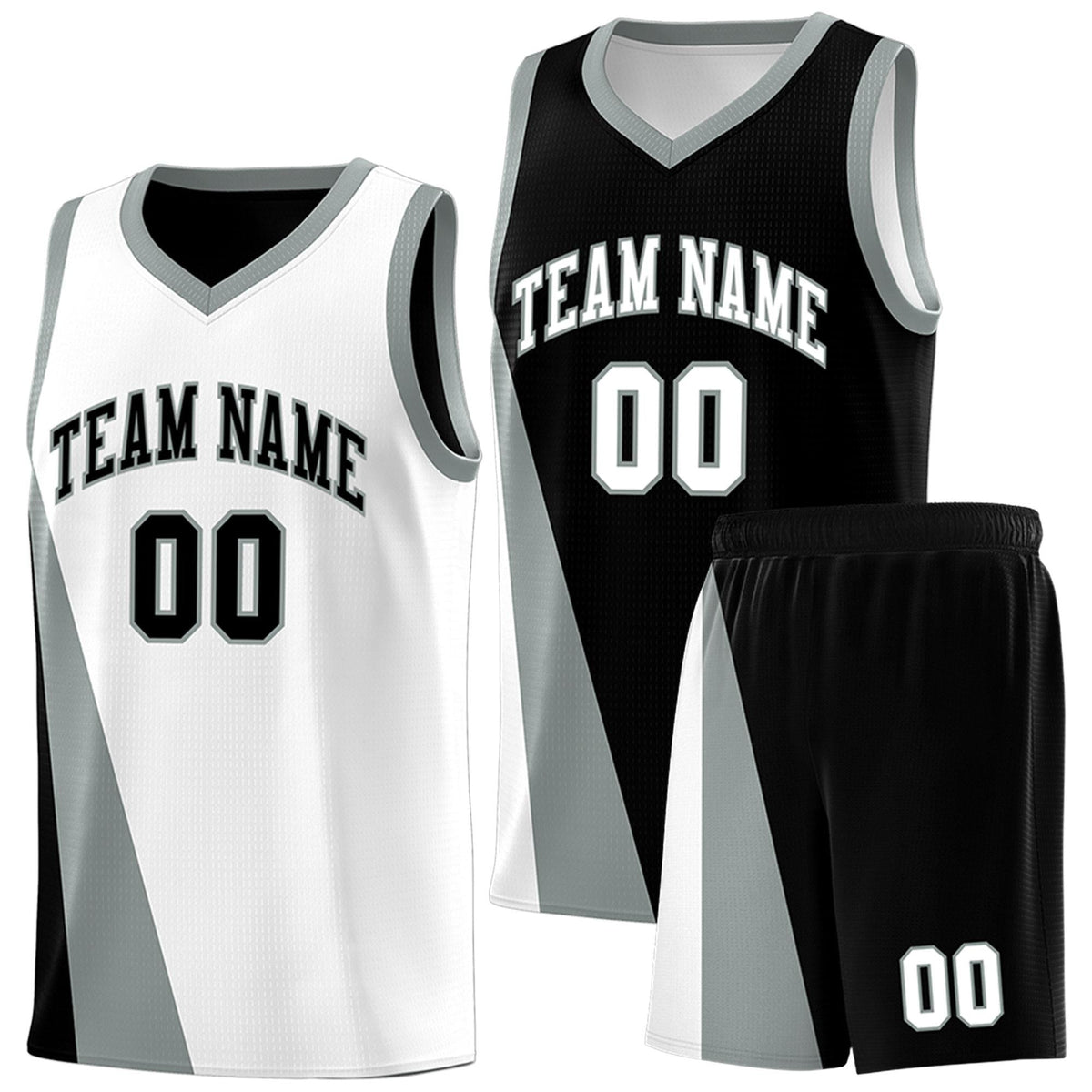 Custom White Black Slanting Two Lines Color Block Sports Uniform Basketball Jersey