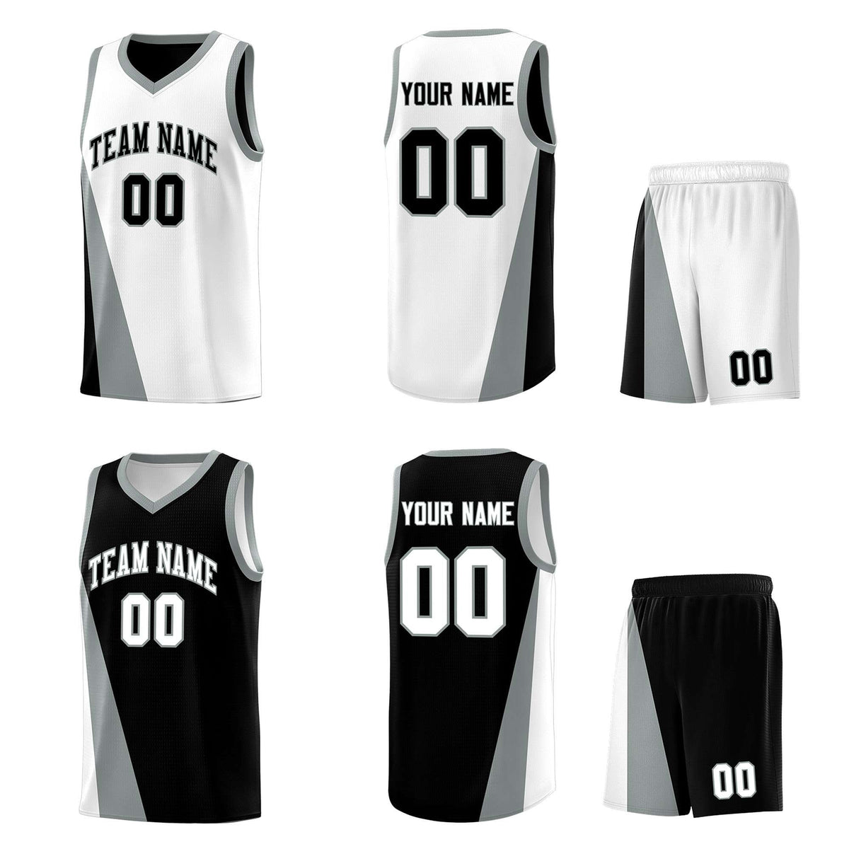Custom White Black Slanting Two Lines Color Block Sports Uniform Basketball Jersey