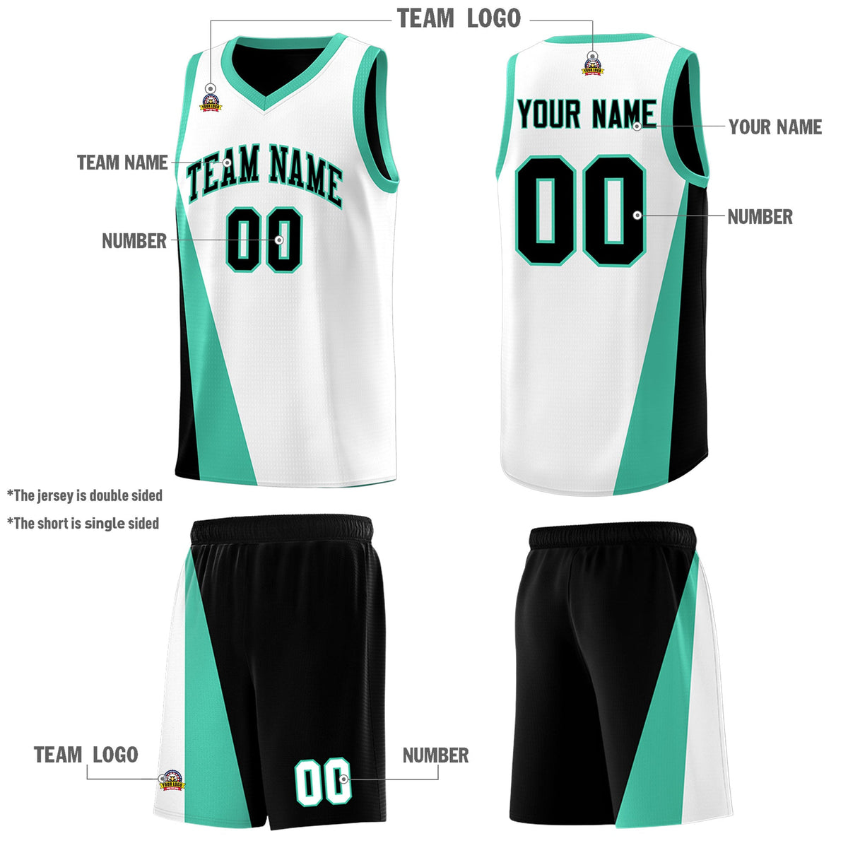 Custom White Black Slanting Two Lines Color Block Sports Uniform Basketball Jersey