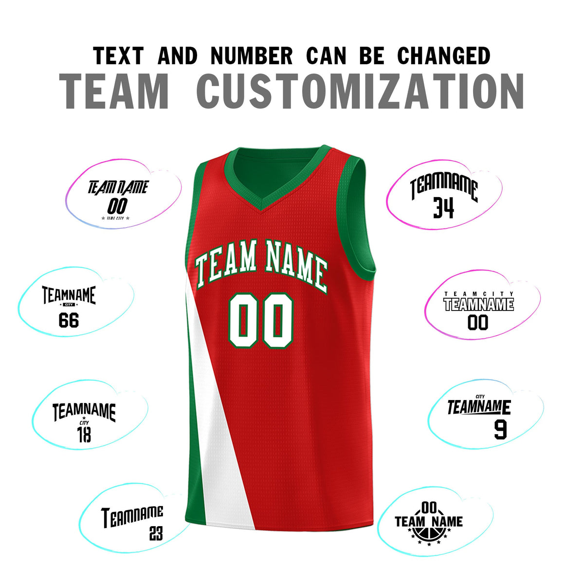 Custom Red Kelly Green Slanting Two Lines Color Block Sports Uniform Basketball Jersey