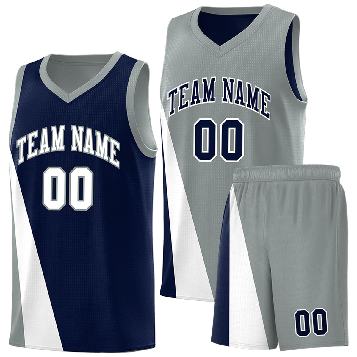 Custom Navy Gray Slanting Two Lines Color Block Sports Uniform Basketball Jersey
