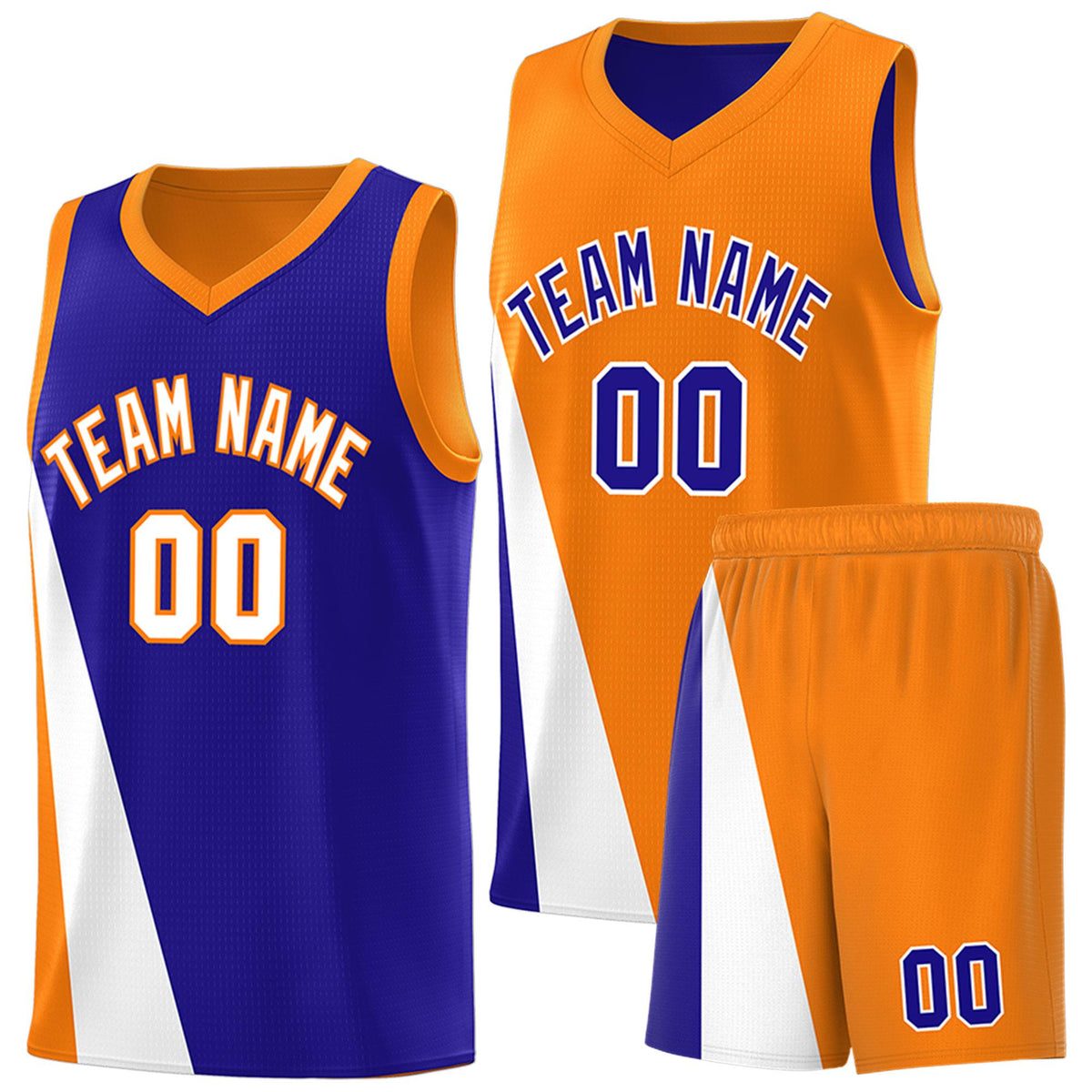 Custom Royal Orange Slanting Two Lines Color Block Sports Uniform Basketball Jersey