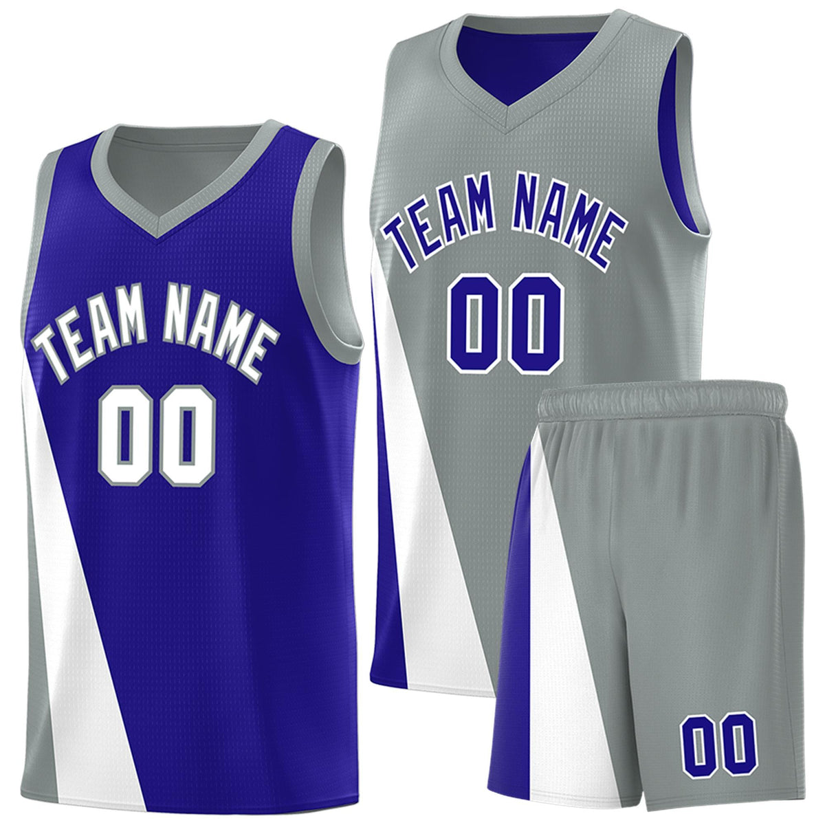 Custom Royal Gray Slanting Two Lines Color Block Sports Uniform Basketball Jersey