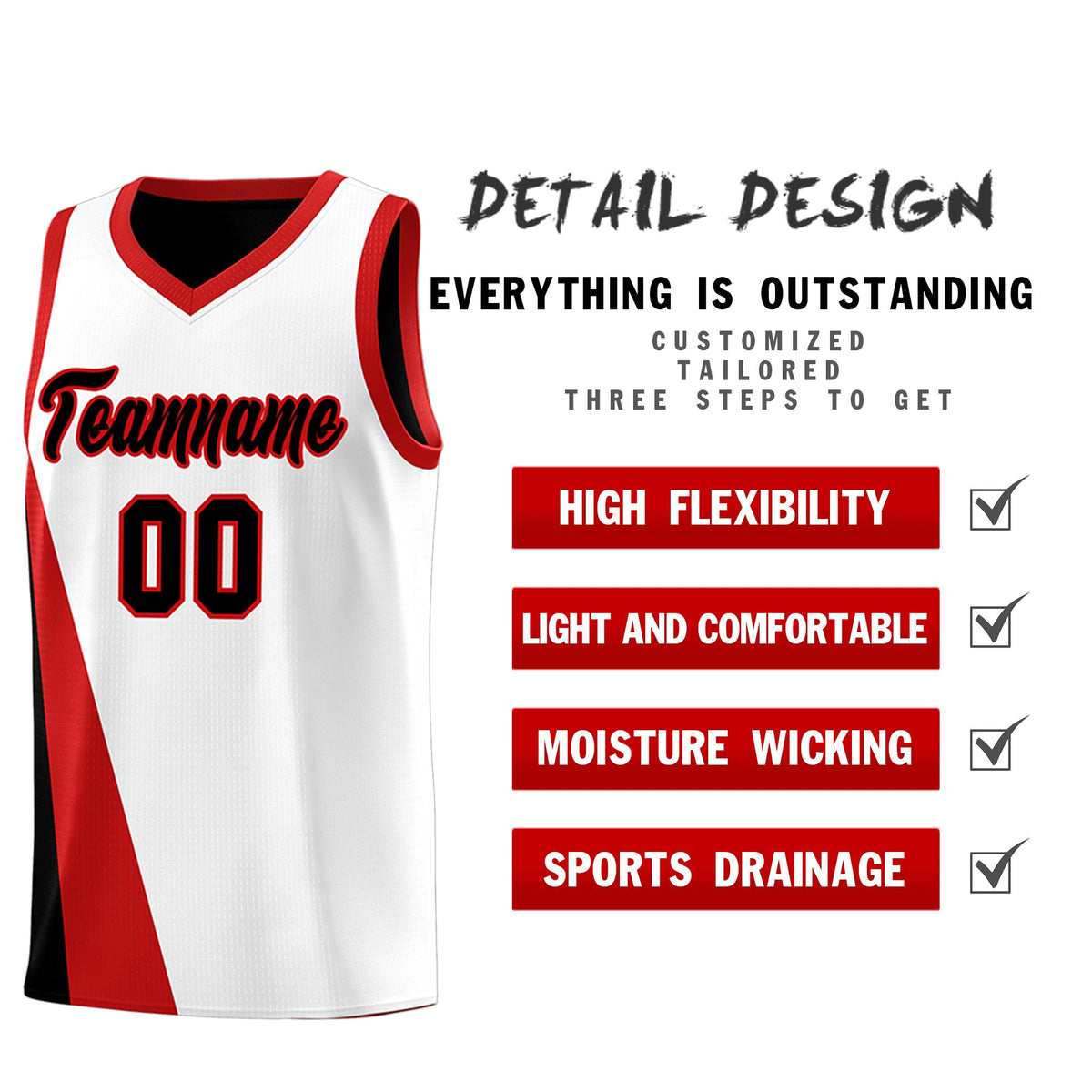 Custom White Black Slanting Two Lines Color Block Sports Uniform Basketball Jersey