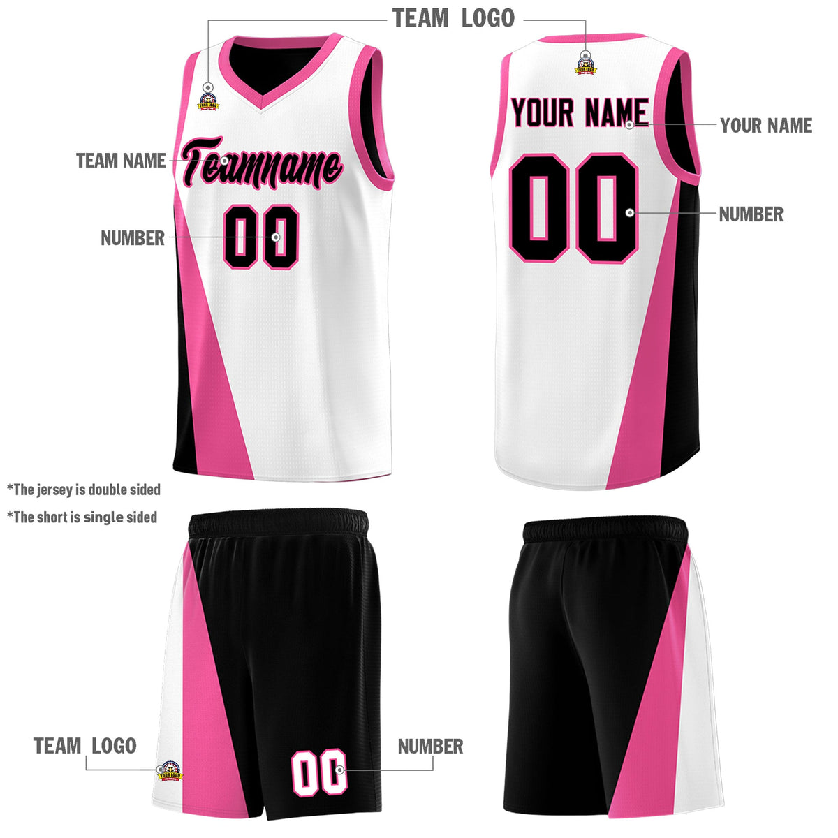 Custom White Black Slanting Two Lines Color Block Sports Uniform Basketball Jersey