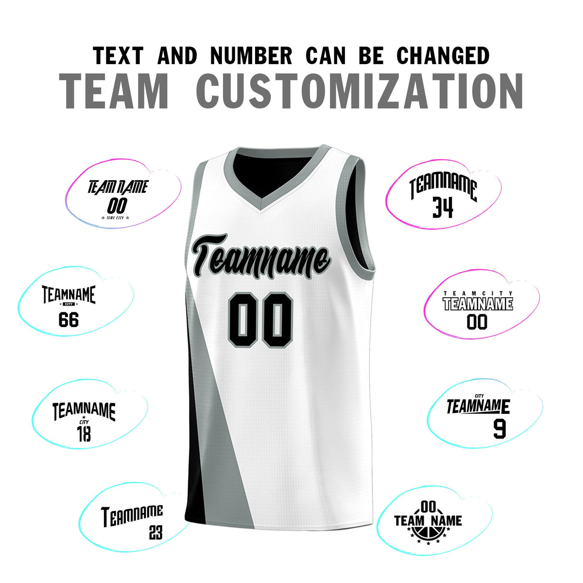 Custom White Black Slanting Two Lines Color Block Sports Uniform Basketball Jersey