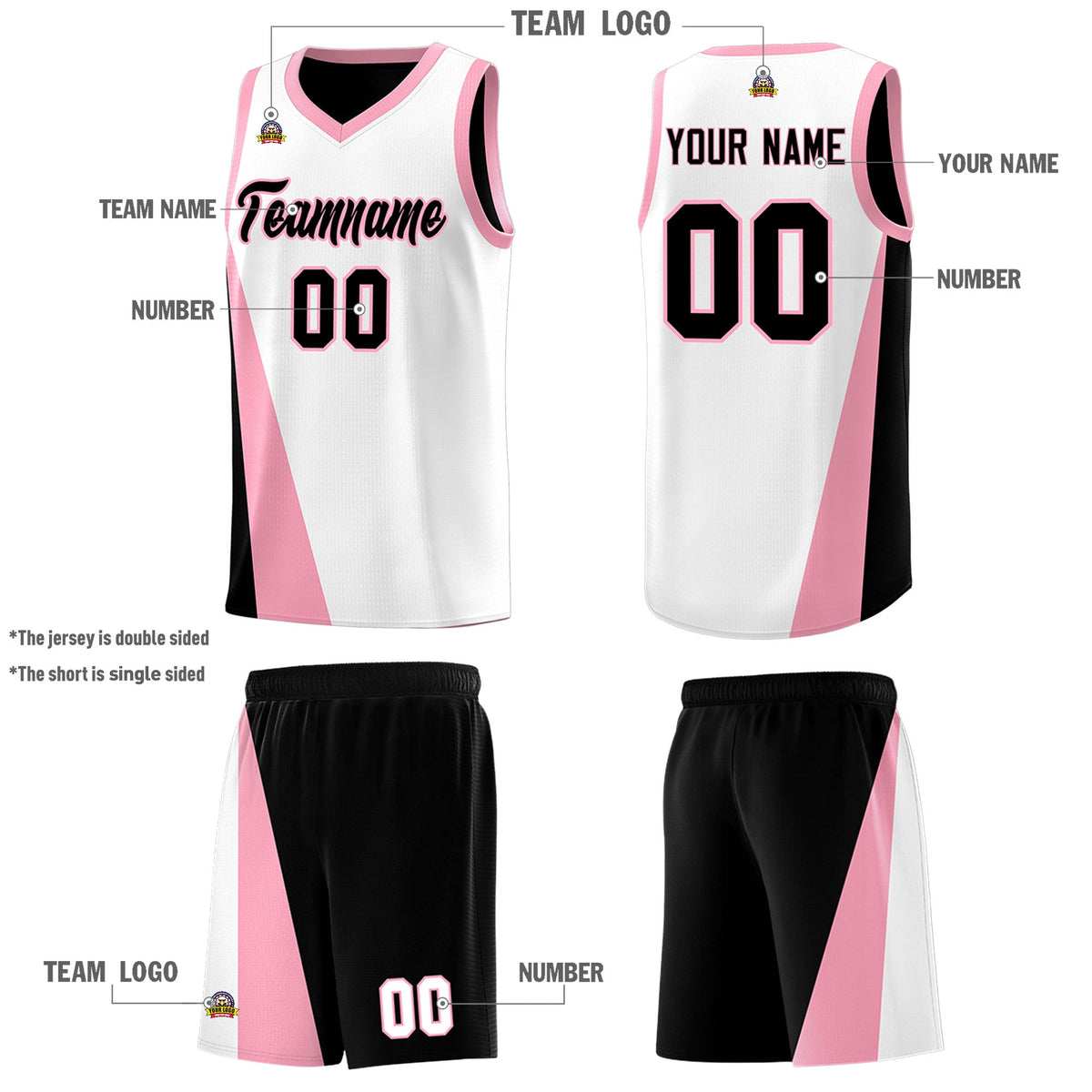 Custom White Black Slanting Two Lines Color Block Sports Uniform Basketball Jersey