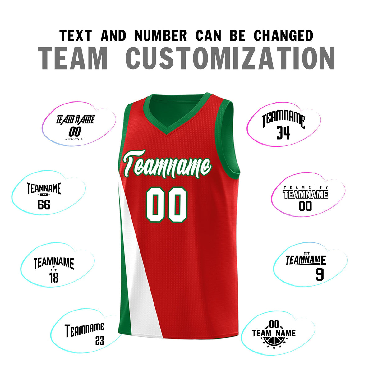 Custom Red Kelly Green Slanting Two Lines Color Block Sports Uniform Basketball Jersey