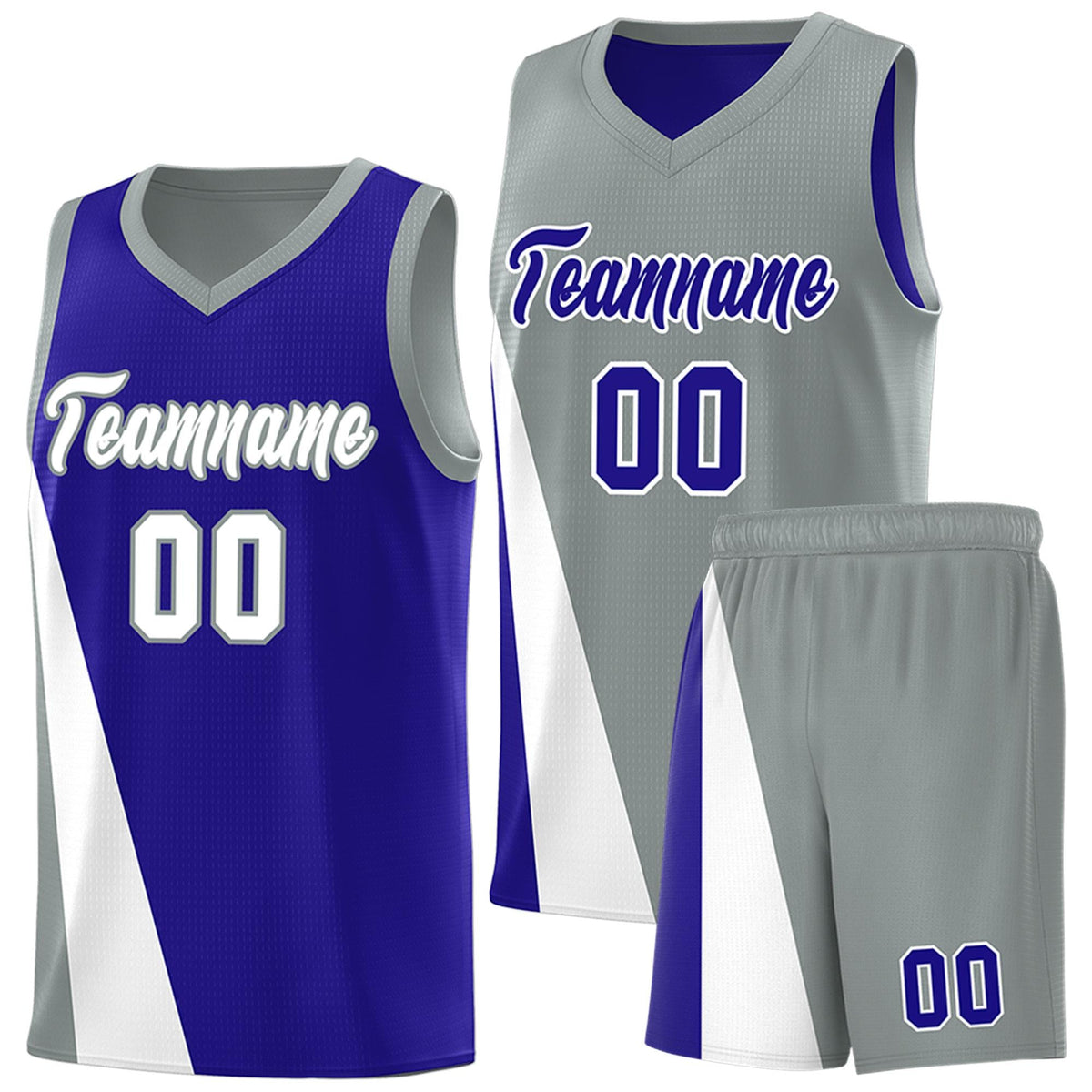 Custom Royal Gray Slanting Two Lines Color Block Sports Uniform Basketball Jersey