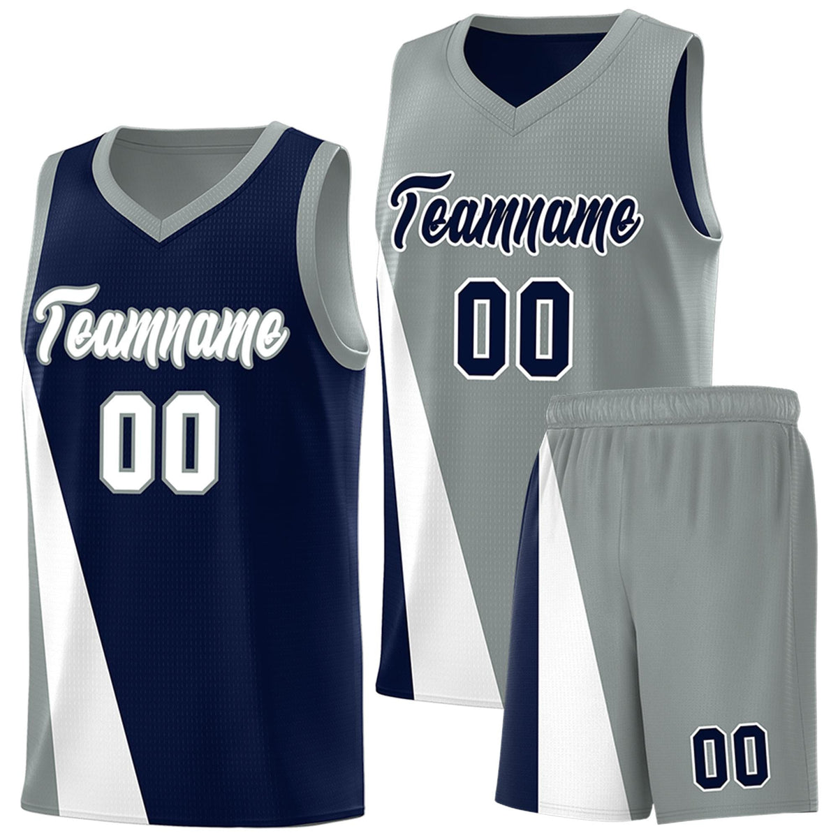 Custom Navy Gray Slanting Two Lines Color Block Sports Uniform Basketball Jersey