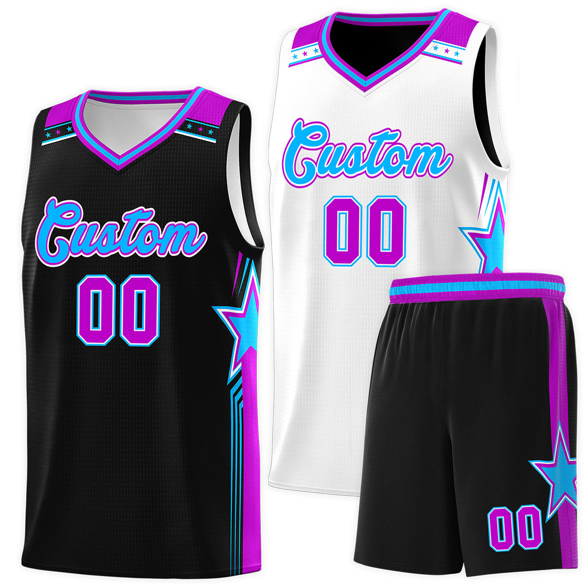 Custom Black White Double Side Sets Men Basketball Jersey