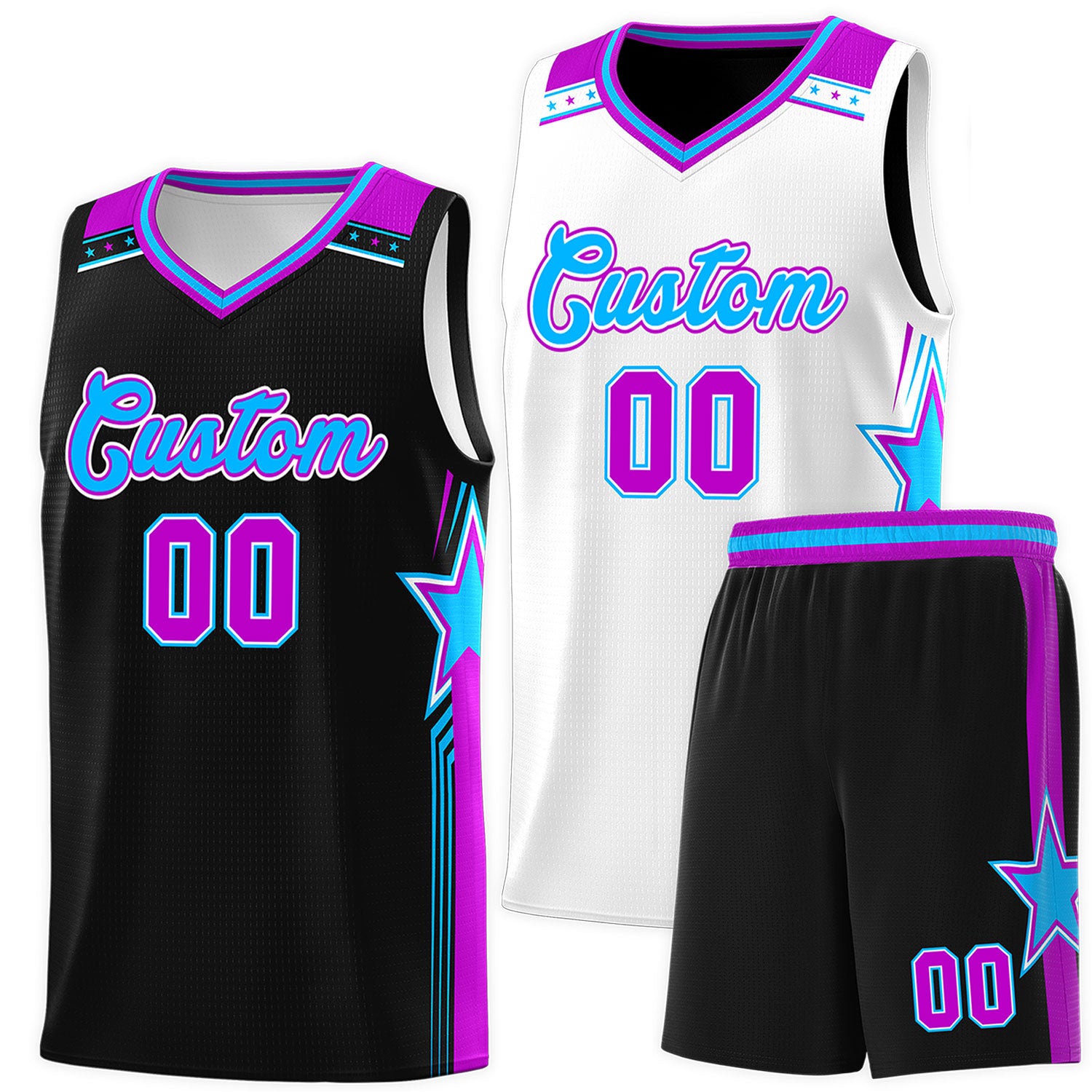 Custom Black White Double Side Sets Men Basketball Jersey