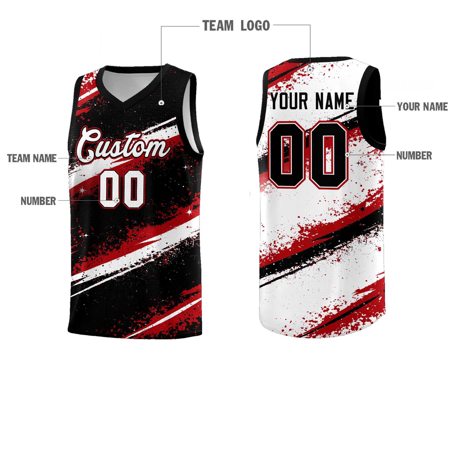 Custom Black Red White Basketball Jersey Stellar Strike Series Stellar Breathable