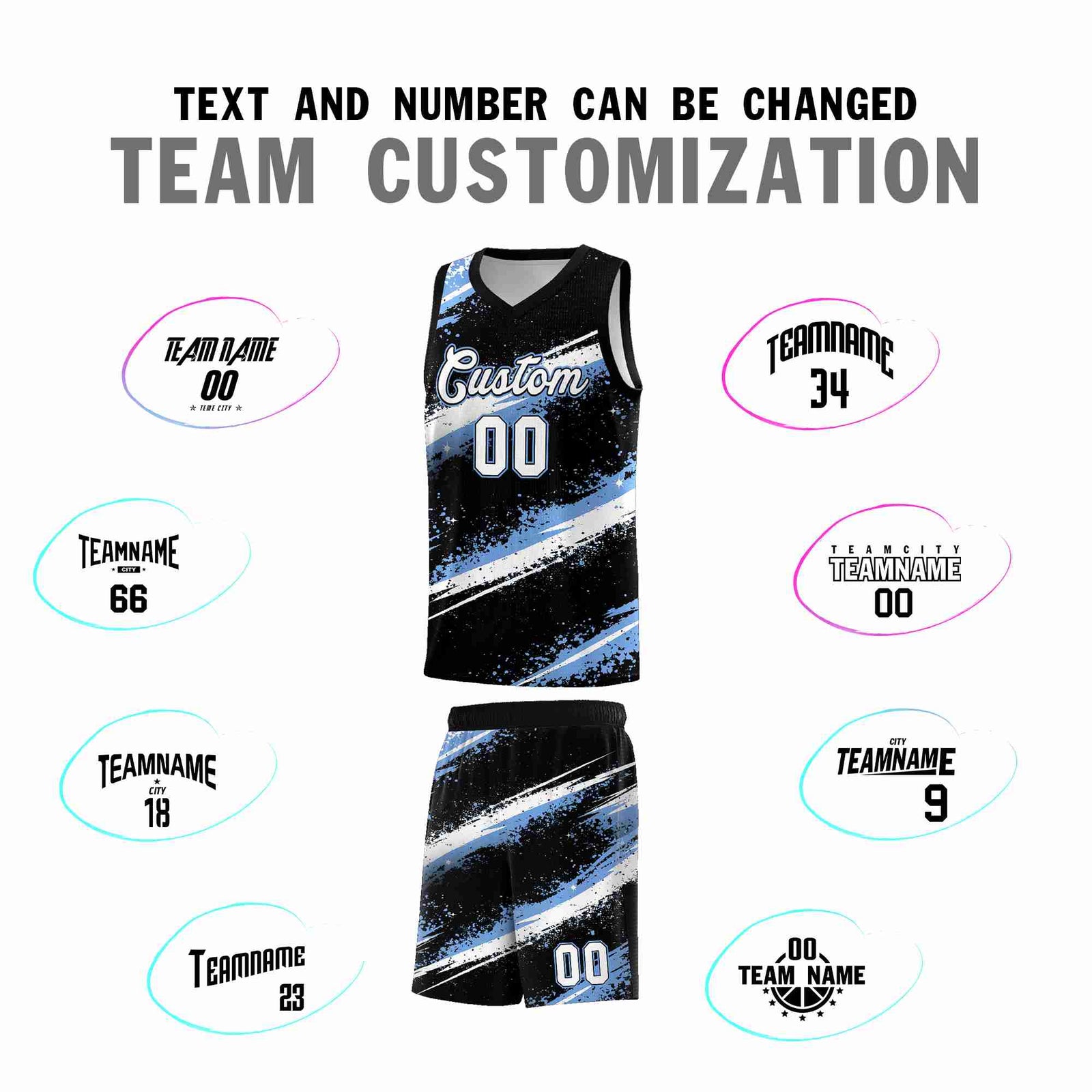 Custom Black Light Blue White Basketball Jersey Stellar Strike Series Splash Quick-Drying
