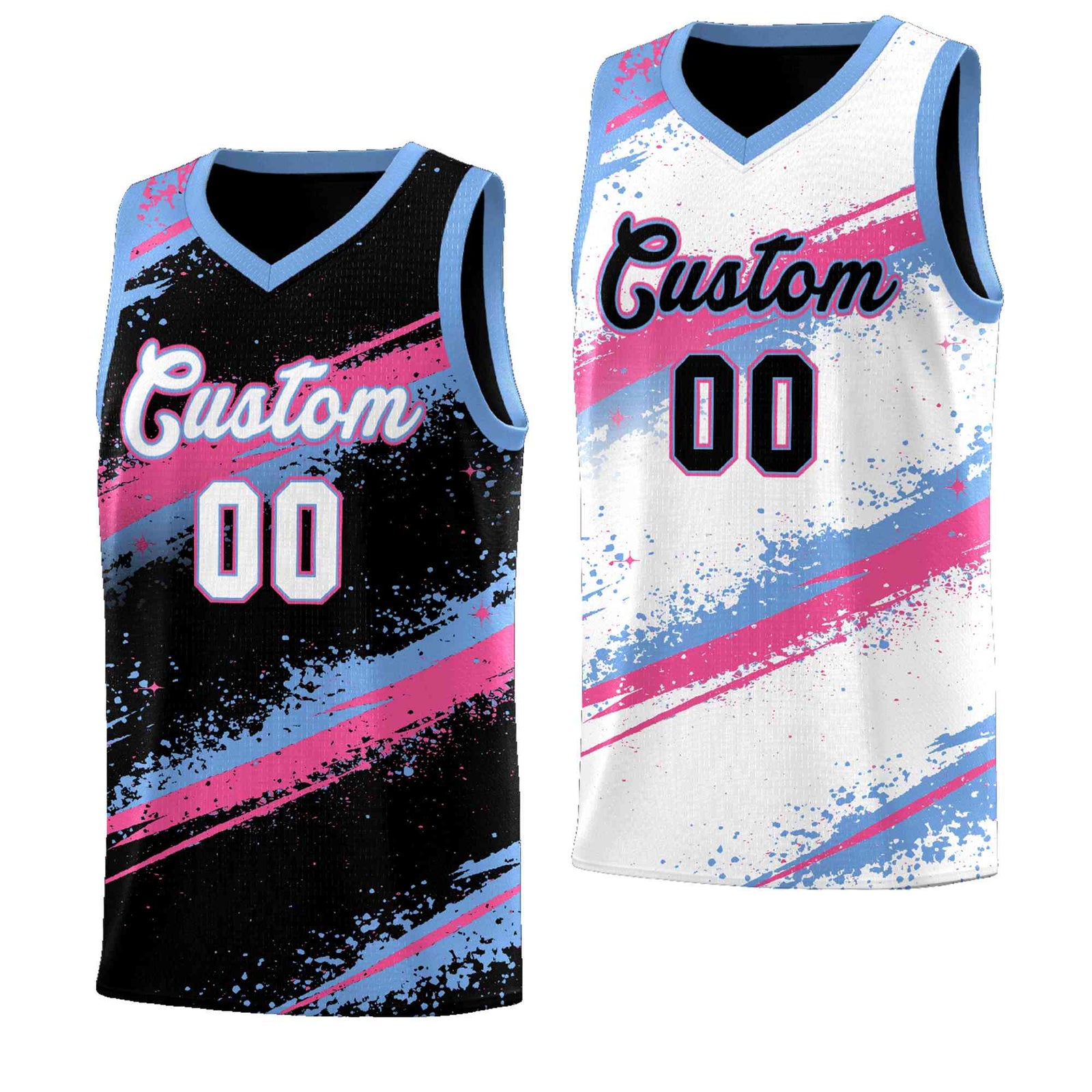 Custom Black Pink Light Blue Basketball Jersey Stellar Strike Series Reversible Lightweight