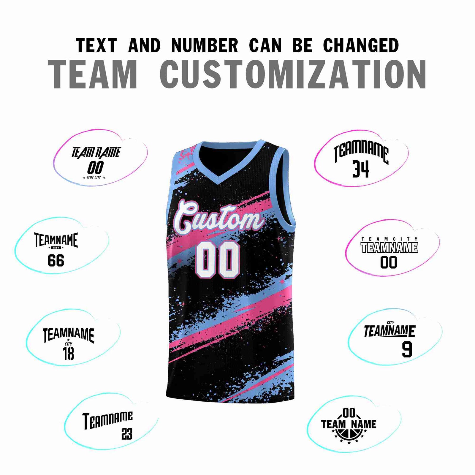 Custom Black Pink Light Blue Basketball Jersey Stellar Strike Series Reversible Lightweight
