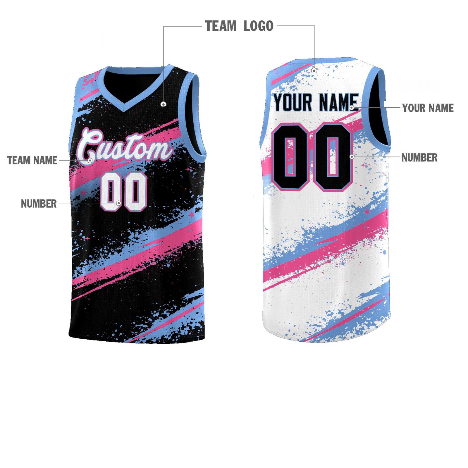 Custom Black Pink Light Blue Basketball Jersey Stellar Strike Series Reversible Lightweight